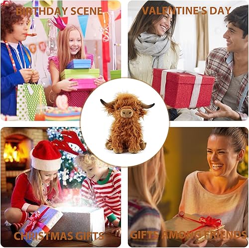 Miniatura 7 de Highland Cow - Animal de peluche realista de vaca escocesa, juguete de peluche suave de animales de granja, regalo para adultos, niños y niñas (vaca