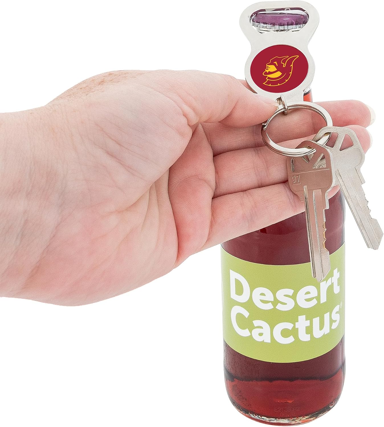 Desert Cactus University of Southern California Bottle Opener USC Trojans Keychain Car Keys (Silver Bottle)