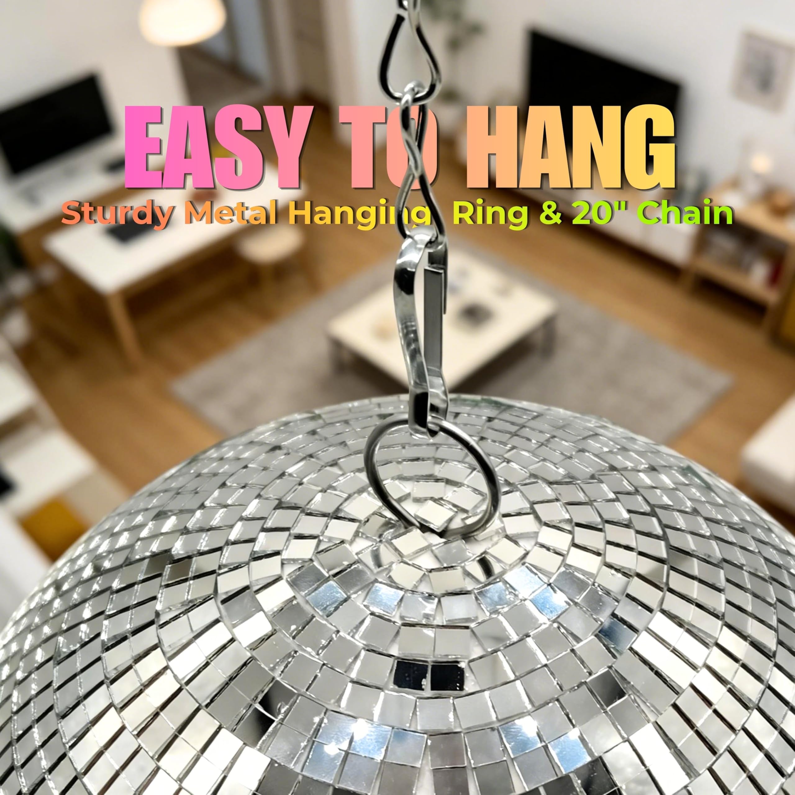 Boule disco à suspendre de 20,3 cm – Sphère réfléchissante pour mariage, anniversaire, vacances et piste de danse – Ornement à suspendre étincelant avec chaîne en métal de 50,8 cm pour événements et