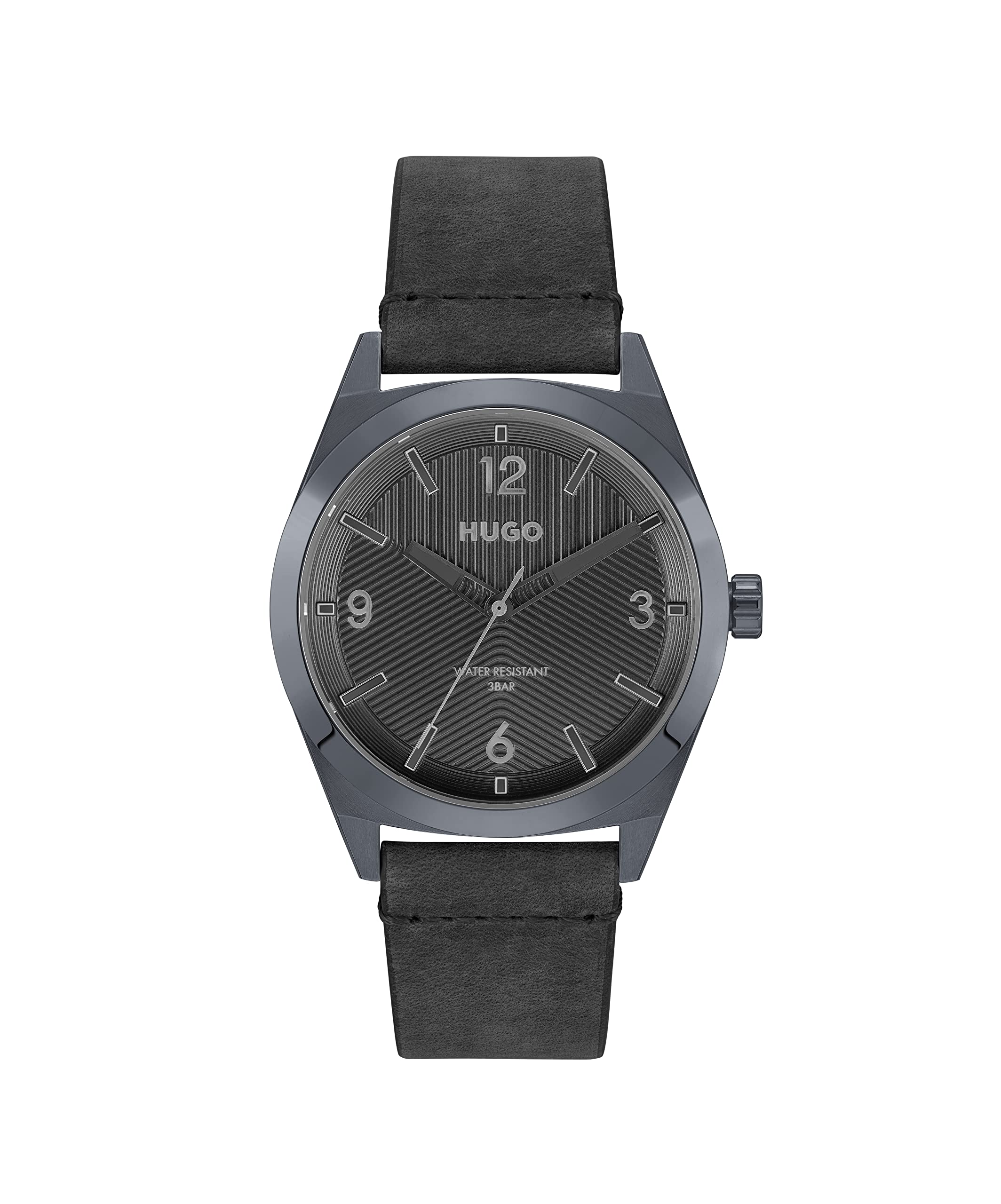 HUGO Men's #Make Grey Ionic Plated Quartz Watch with Calfskin Strap, Gray, 22 (Model: 1530250)
