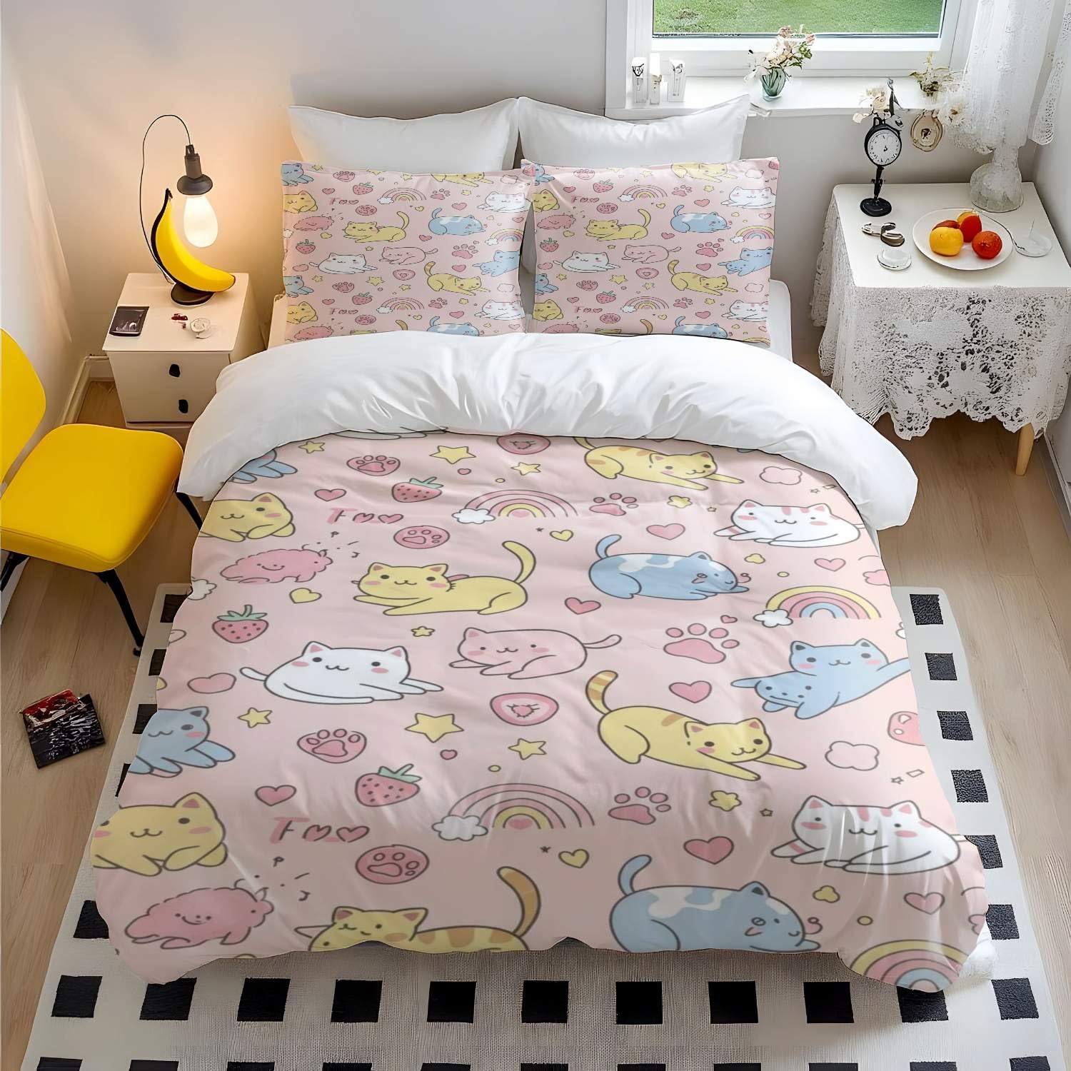 Housse de couette imprimée chat parure de lit enfant