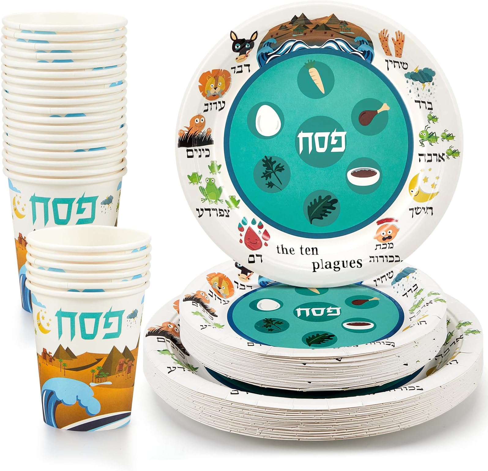 FillTouch 72 Pcs Passover Disposable Seder Plate Set Serves