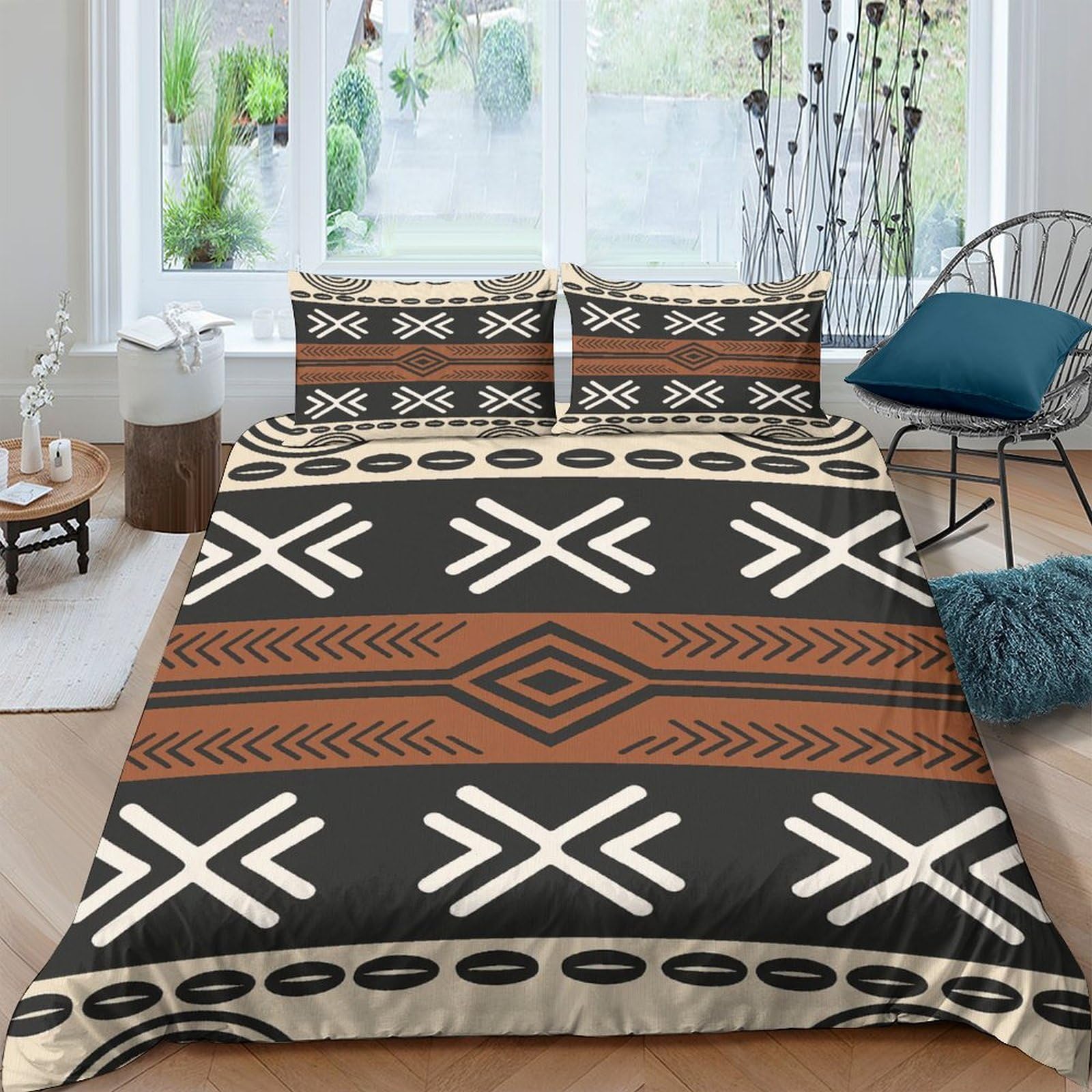 Ctjqhvkz Style-1 3D Printed African Tribal Pattern Fitted Sheet Microfiber Ethnic Geometric Mattress Cover Bedroom Decor Anti-Slip Machine Washable Single（135X200cm）