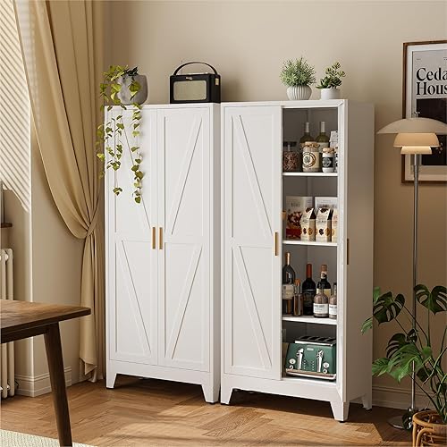 COFaR 61" Tall Pantry Cabinet with Adjustable Shelves, White Storage Cabinet with Doors and Shelves, Sturdy Freestanding Cupboard for Kitchen Pantry, Bathroom Storage, Living Room & Office