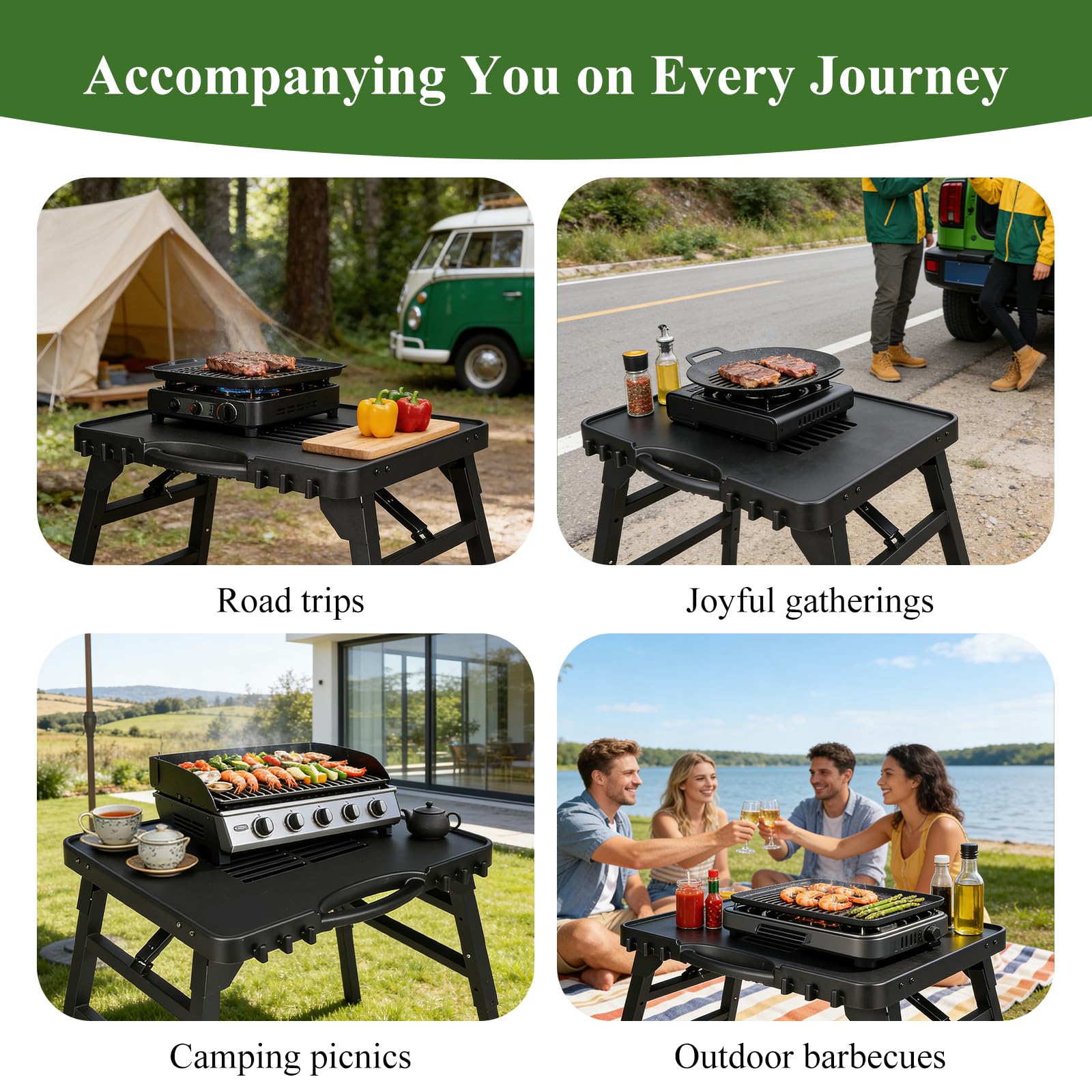 Chariot de barbecue d'extérieur pour Weber Q100/Q200/Q300, Enders Urban, Burnhard Wayne, Ninja Woodfire, chariot de service portable, support de barbecue d'extérieur, table de barbecue pour