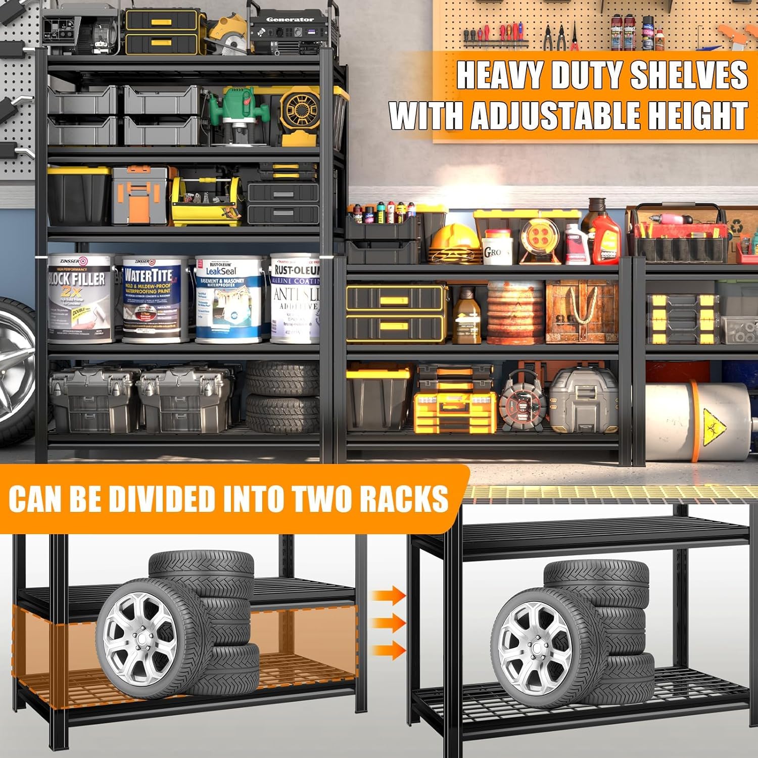 72" H X 48" W X 24" D Heavy Duty Garage Shelving Unit 5 Tier 3500 LBS Storage Shelves Adjustable Industrial Metal Wire Shelf Unit for Garage,Basement,Pantry,Warehouse,Commercial - Image 5