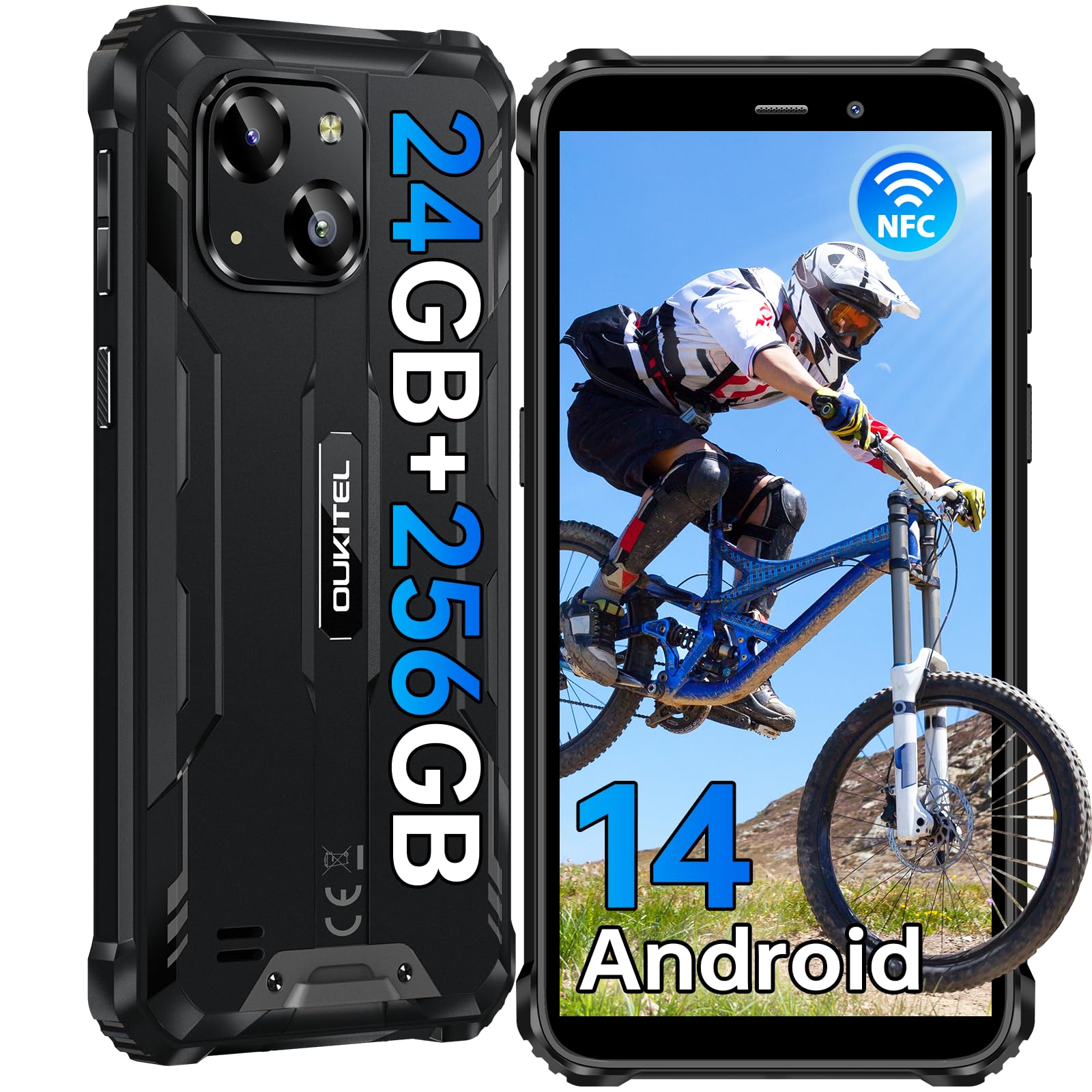 OUKITEL WP32 PRO Rugged Smartphone Android 14 (2024), 24(6+18) GB RAM+256GB ROM/1TB Telefono Indistruttibile, 6300mAh, 6.0" HD Cellulare da Lavoro Antiurto, 20MP Camera, IP68/IP69K, 4G Dual SIM/NFC
