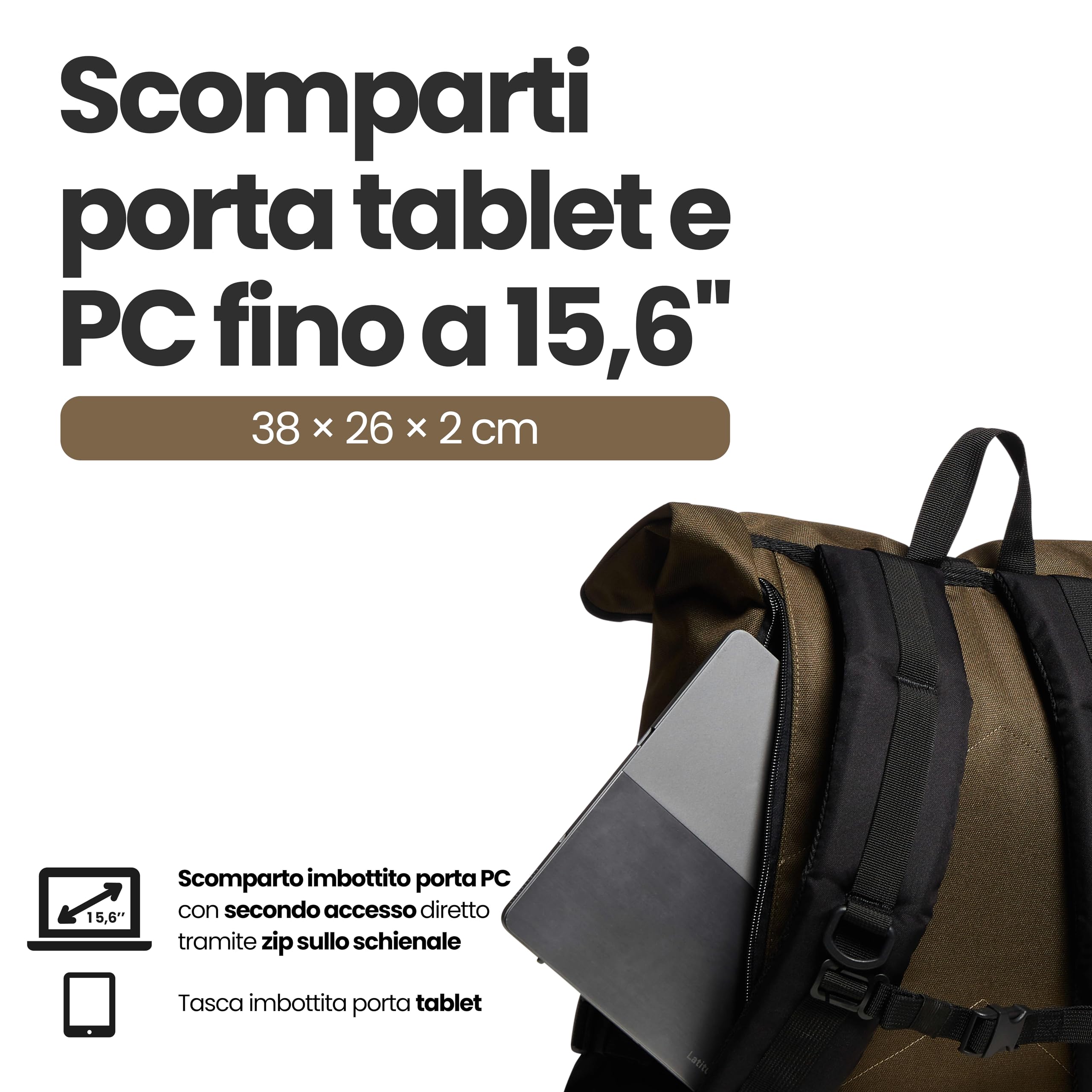 Invicta Zaino INVICTA - INVICT-ACT FOLD - Ufficio, Lavoro, Viaggio & Tempo Libero - Maxi Capienza - Tasca Interna Porta PC - Tasca Porta Borraccia