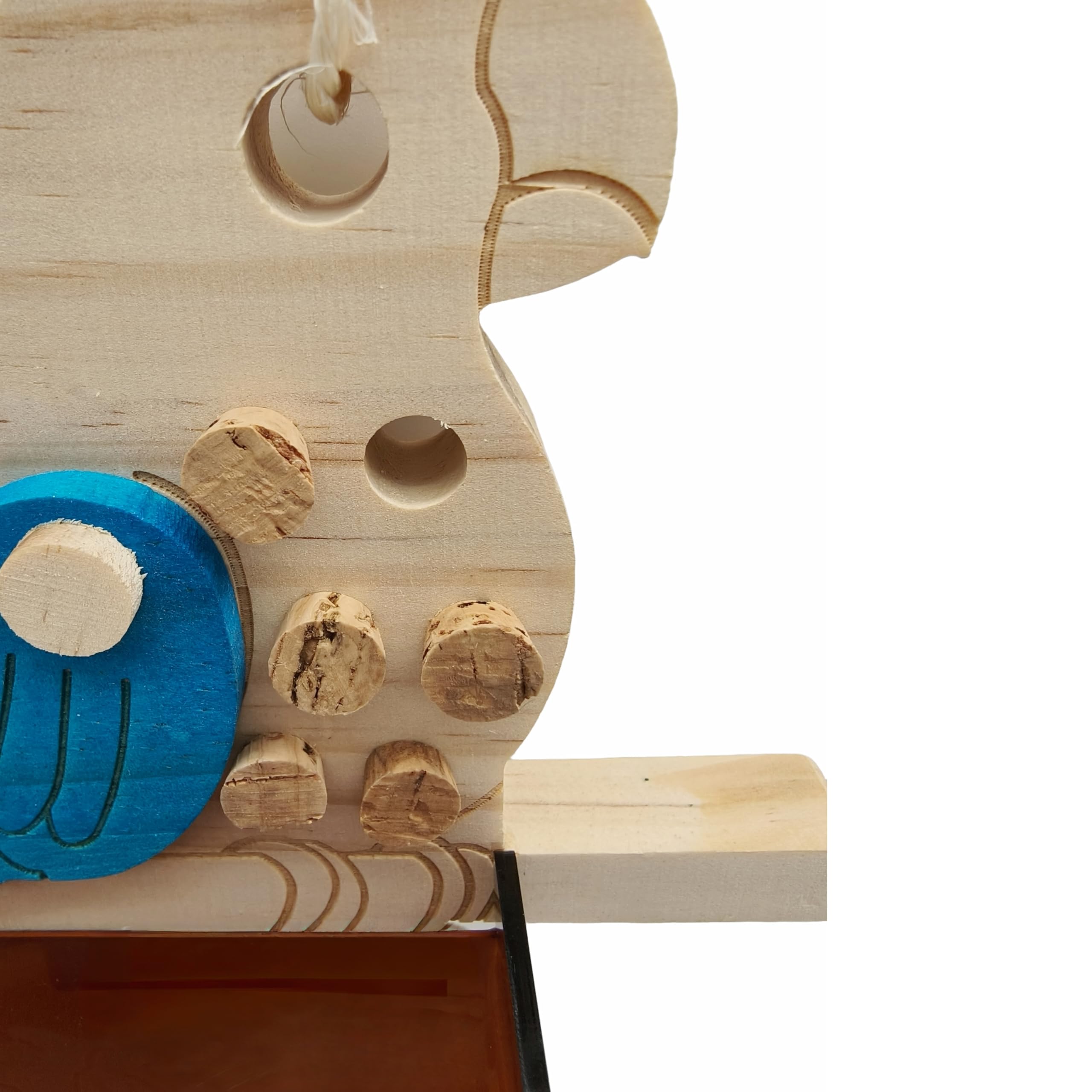 4-in-1 Wooden Parrot Foraging Toy, Natural Cork Puzzle Feeder with Teal Acrylic Bowl, Interactive Food Hiding Game for Conures and Cockatiels, Includes 12 Replacement Corks - image 6