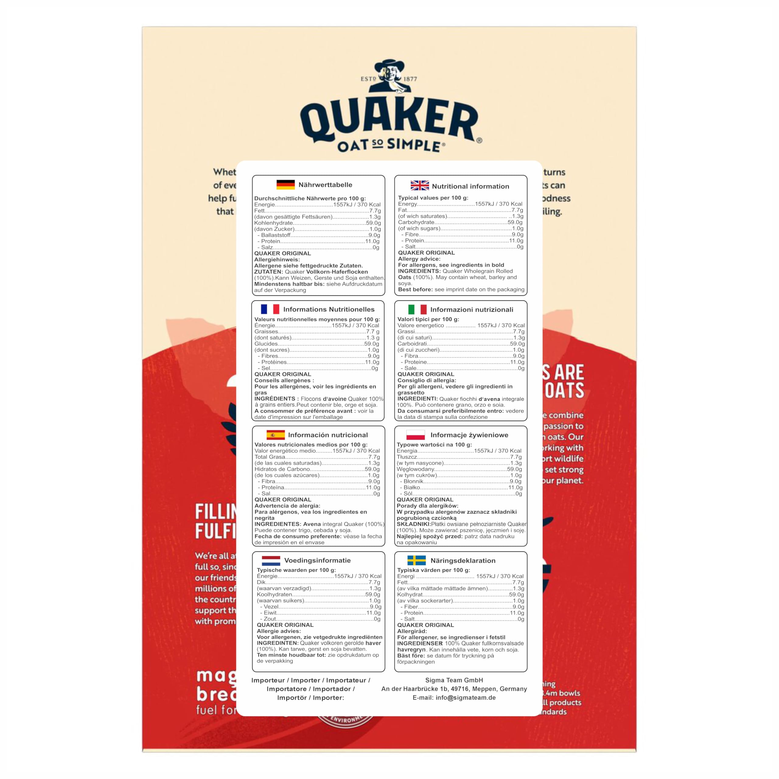 Set Cleverry con Quaker Oat So Simple Family Pack Original 40 bolsitas x 27g, Avena integral