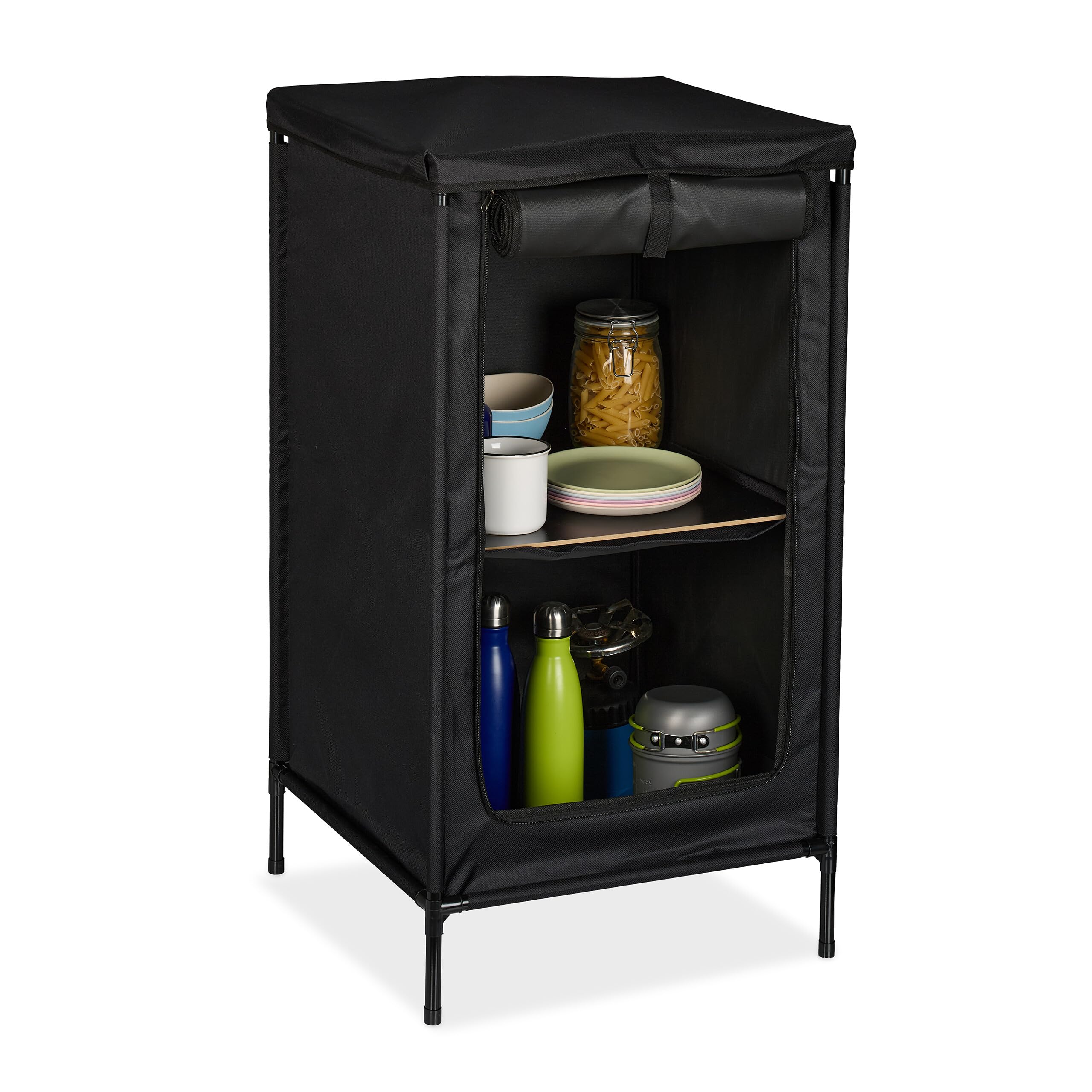 Armario para Camping, 2 baldas, 87 x 47,​5 x 47,​5 cm, Mueble de Camping con mesita, Almacenamiento Camping, Gris