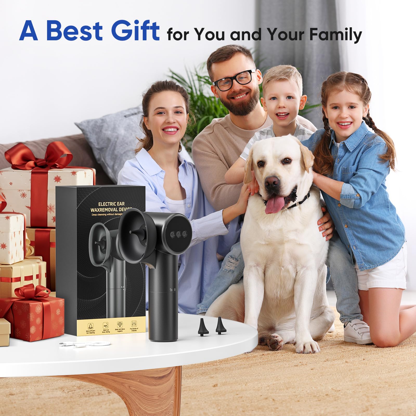 WildFun 2-IN-1 Kit de nettoyage des oreilles, Kit d'élimination de cérumen électrique avec 5 Modes de nettoyage et 1 Mode de soufflage modes, Elimination du Cérumen Rechargeable, IPX7 étanche (black)