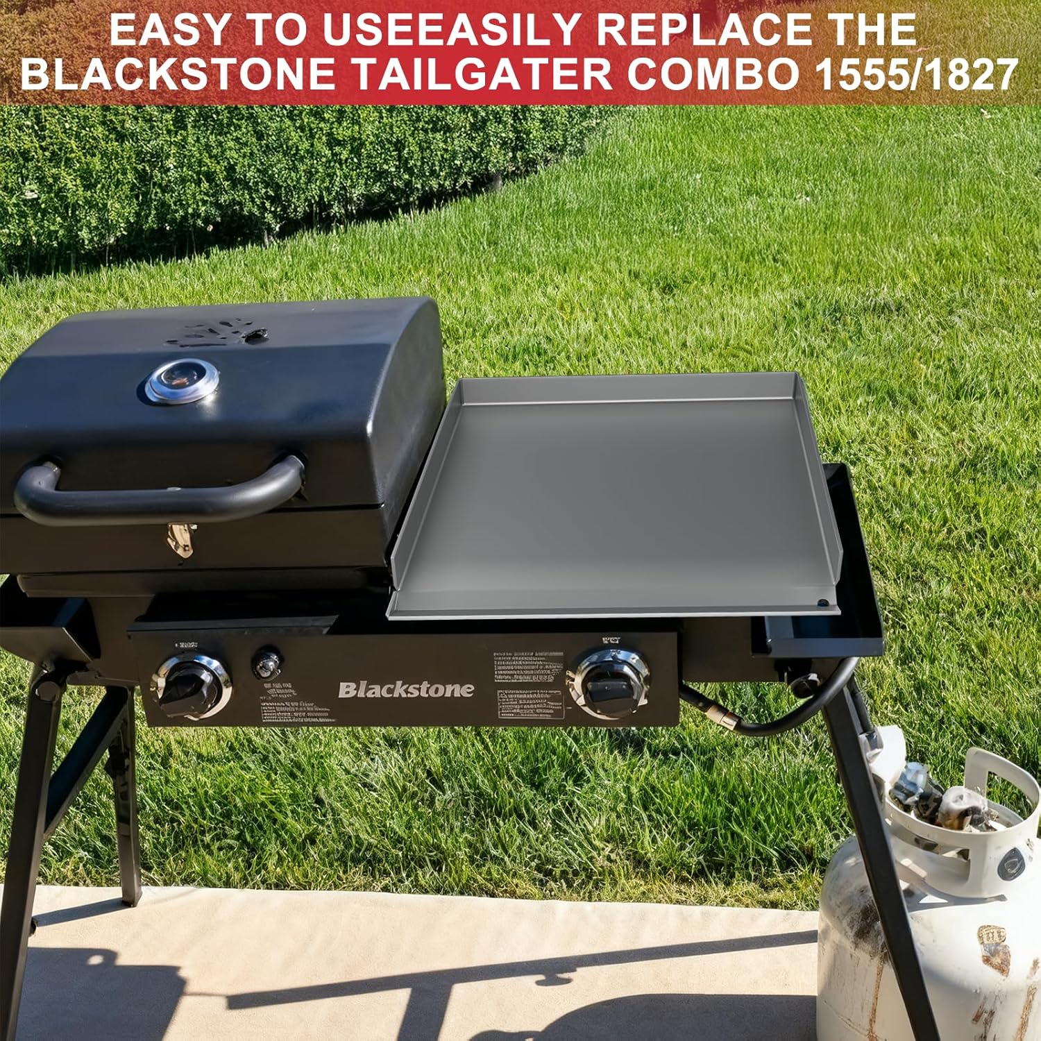 Griddle Replacement Top for Blackstone Tailgater Combo 1555 1827 and Rec 1504, Powder Coated Steel Flat Top Griddle for Blackstone RP 90408