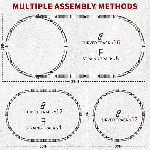 Miniatura 3 de Kukufun Juego de tren eléctrico para niños, 43 piezas de juguetes clásicos de tren para niños y niñas, motor de locomotora de vapor, luces y sonido,