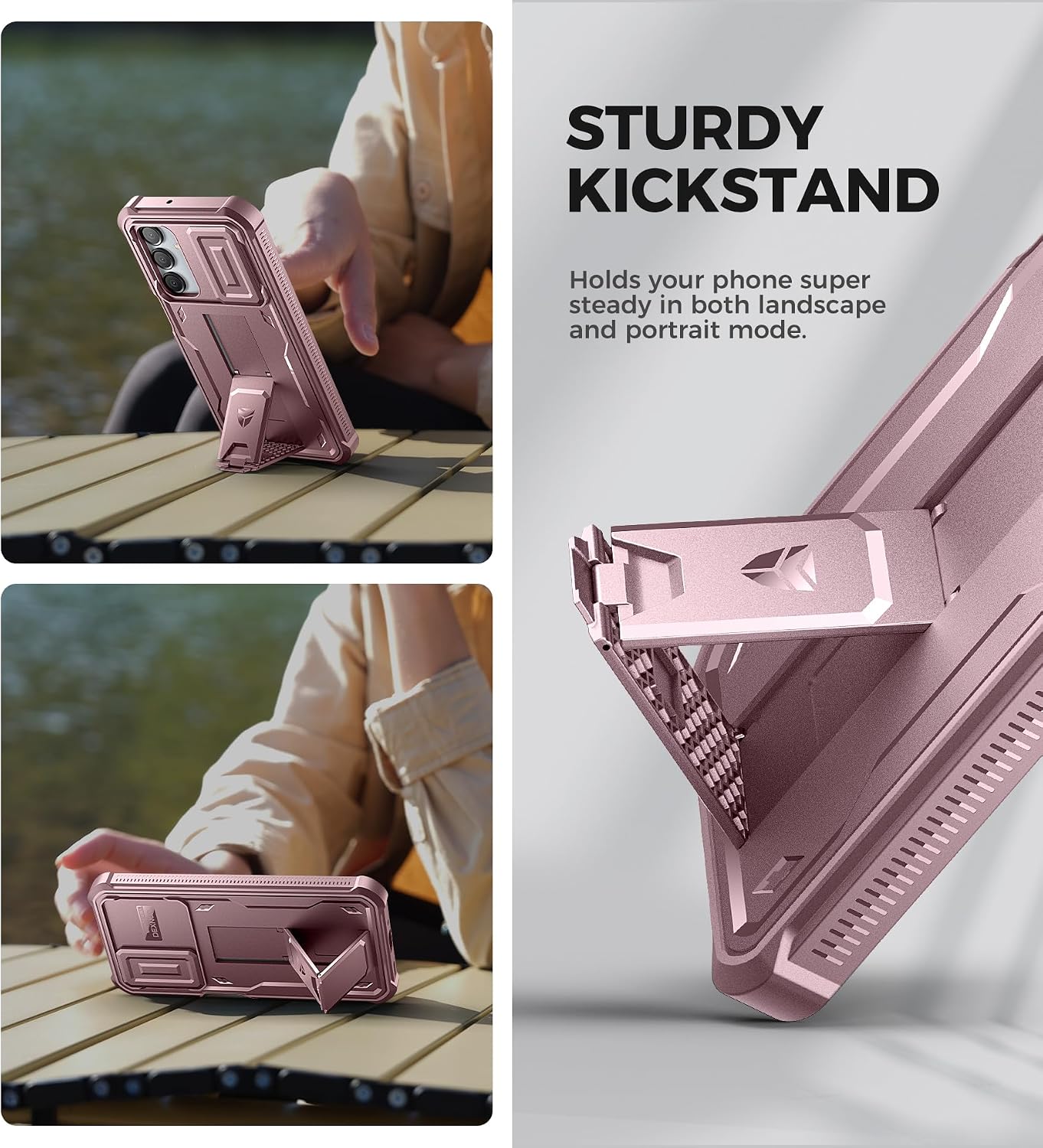 Dexnor for Samsung Galaxy A16-5G Phone Case, [2 Front Frame] [Built-in Magnetic Slide Camera Cover & Kickstand] Heavy Duty Protection Shockproof Case with Screen Protector, 6.7 inch Peony Pink