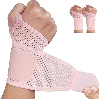 2 Pack Ultra-Thin Mesh Wrist Brace - Breathable Compression Wrist Support for Workouts & Daily Use - Adjustable Wrist Strap - Unisex Wrist Brace for Pain Relief, Tendonitis, Carpal Tunnel Pink