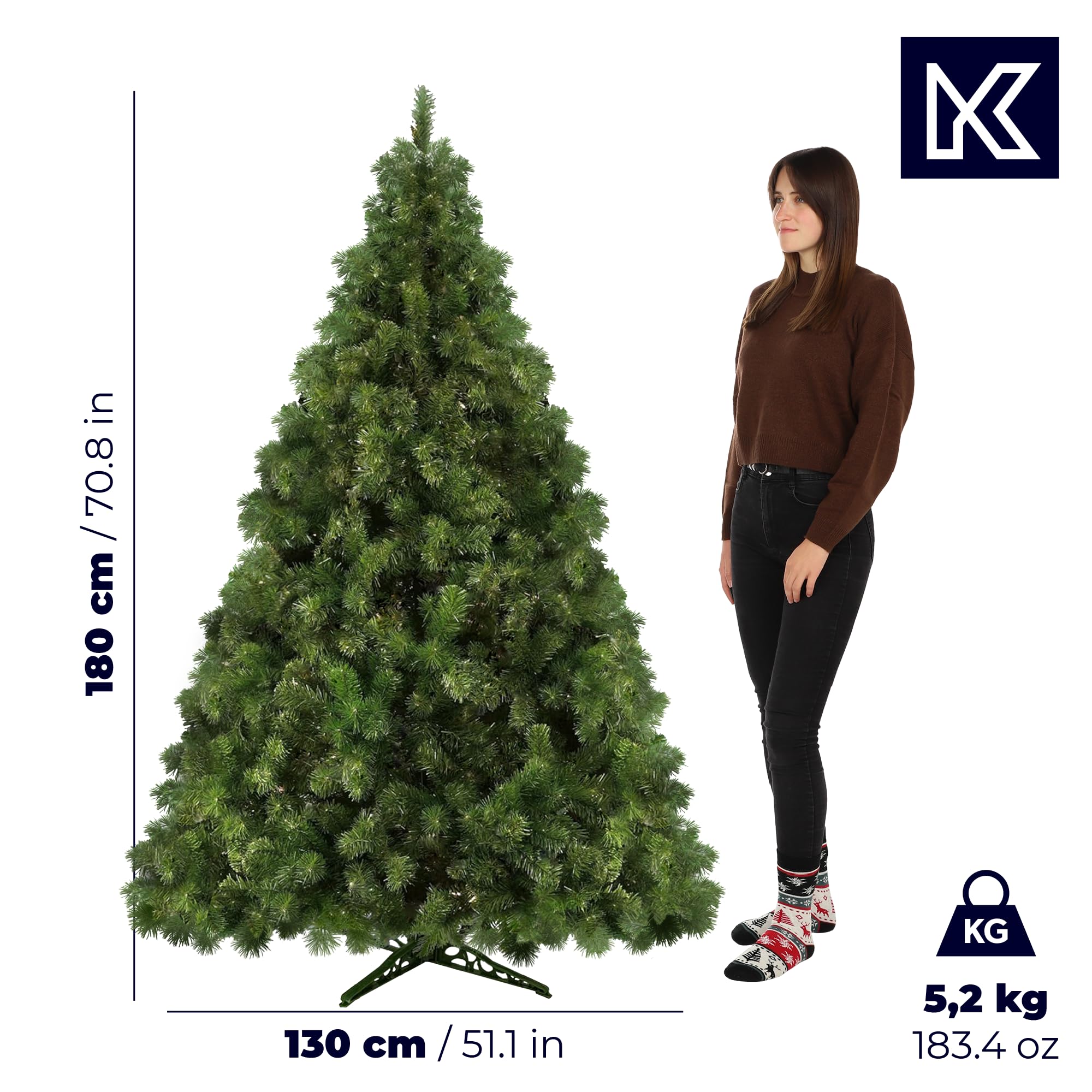 KADAX Choinka, jodła alpejska 180, choinka z tworzywa sztucznego PCW, ze stojakiem, dekoracja bożonarodzeniowa, sztuczne drzewko z 295 gałązkami (180 cm)