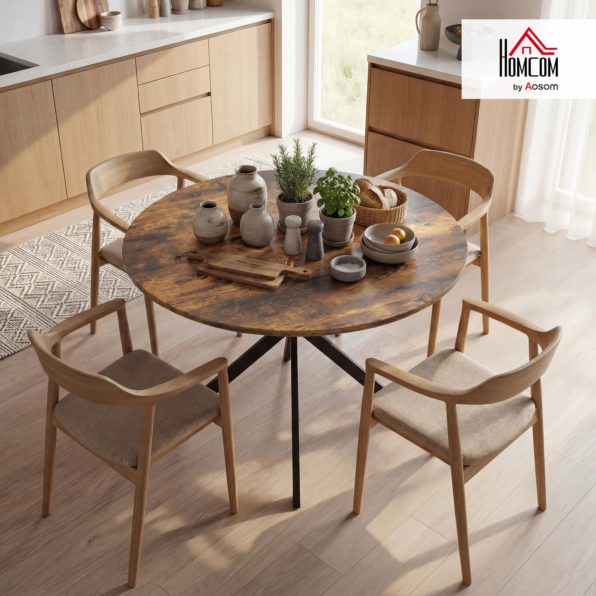 HOMCOM Tavolo da Pranzo Rotondo Ø100 cm per 4 Persone Marrone Rustico