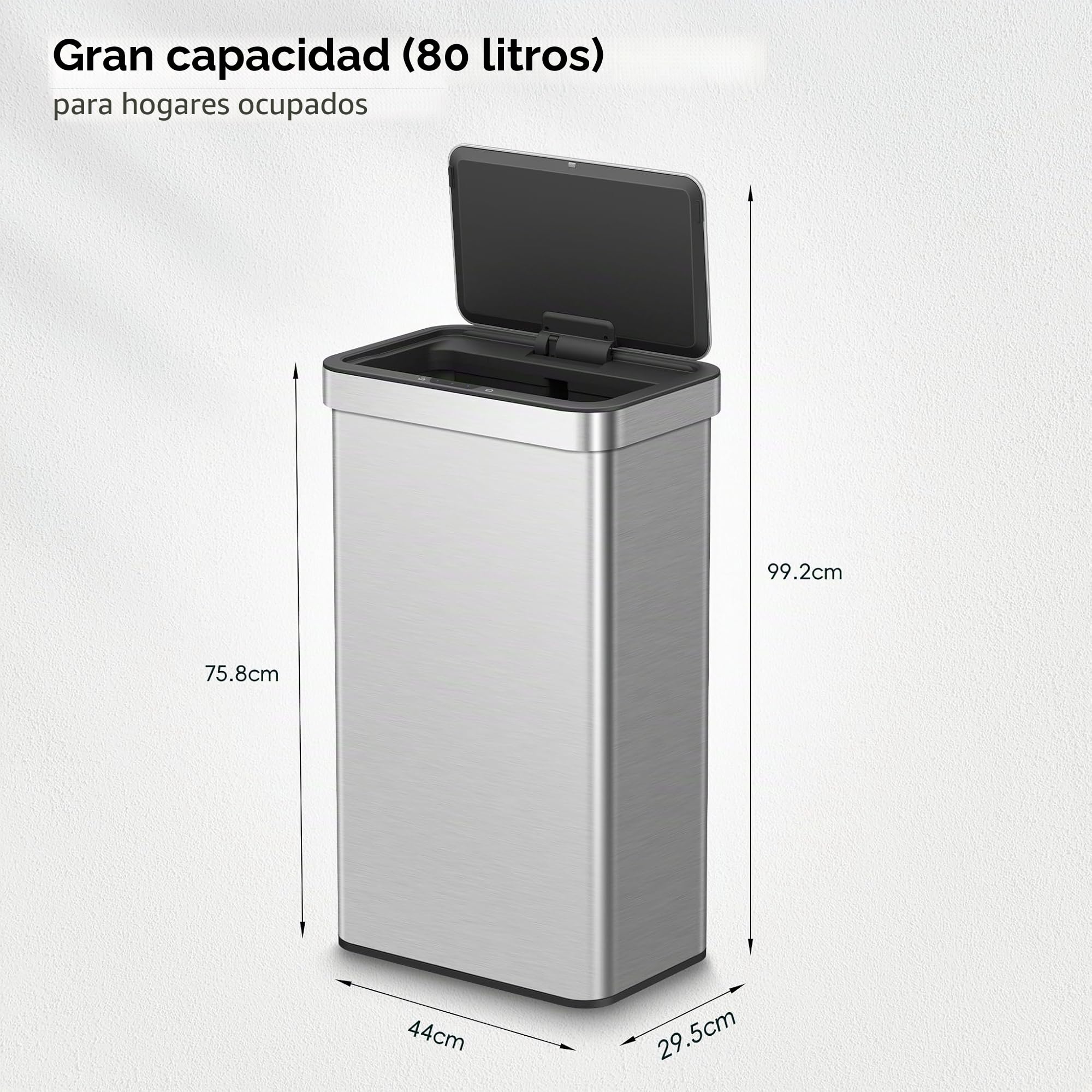 EKO Cubo de basura con sensor NOVA de 80 L, cubo de basura de cocina automático, con sensor de movimiento, tapa de cierre suave, resistente a las huellas dactilares, acero inoxidable mate