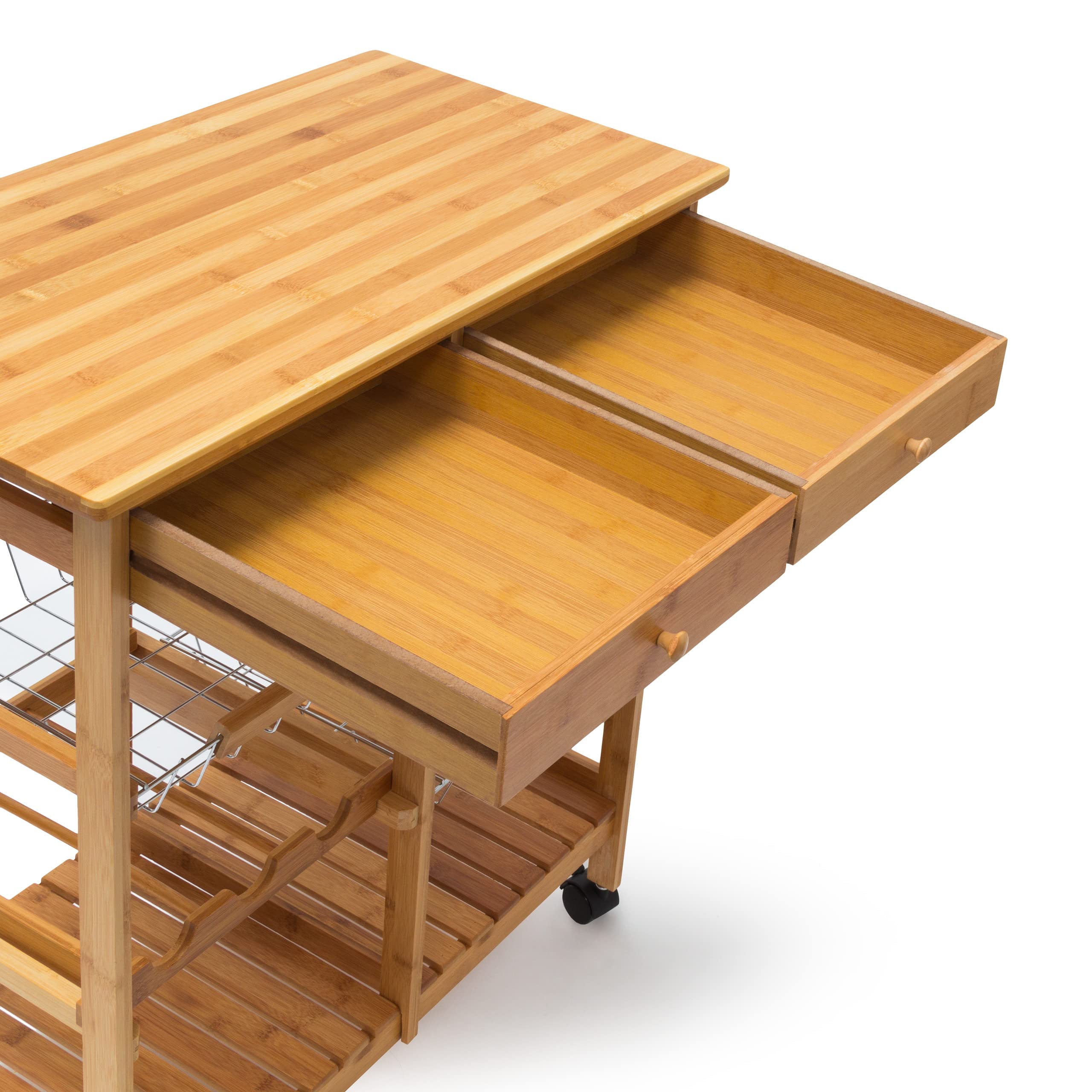 Relaxdays Carrello Cucina James XXL, in bambù, HBT 80 x 67 x 37 cm, Mobile con Rotelle, Ripiani, Cestini, Legno Naturale