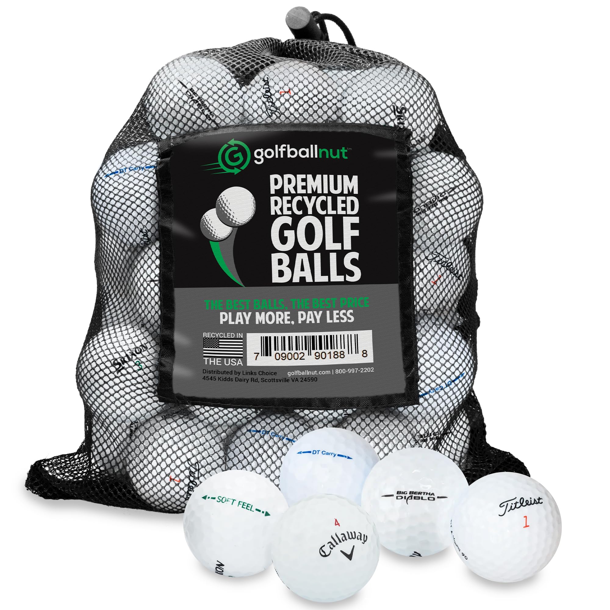 GolfBall Nut - 48 Used Golf Balls – Recycled Proline Premium Performance Mix for Play – 5A/4A Premium Condition – Includes Mesh Bag – Budget-Friendly