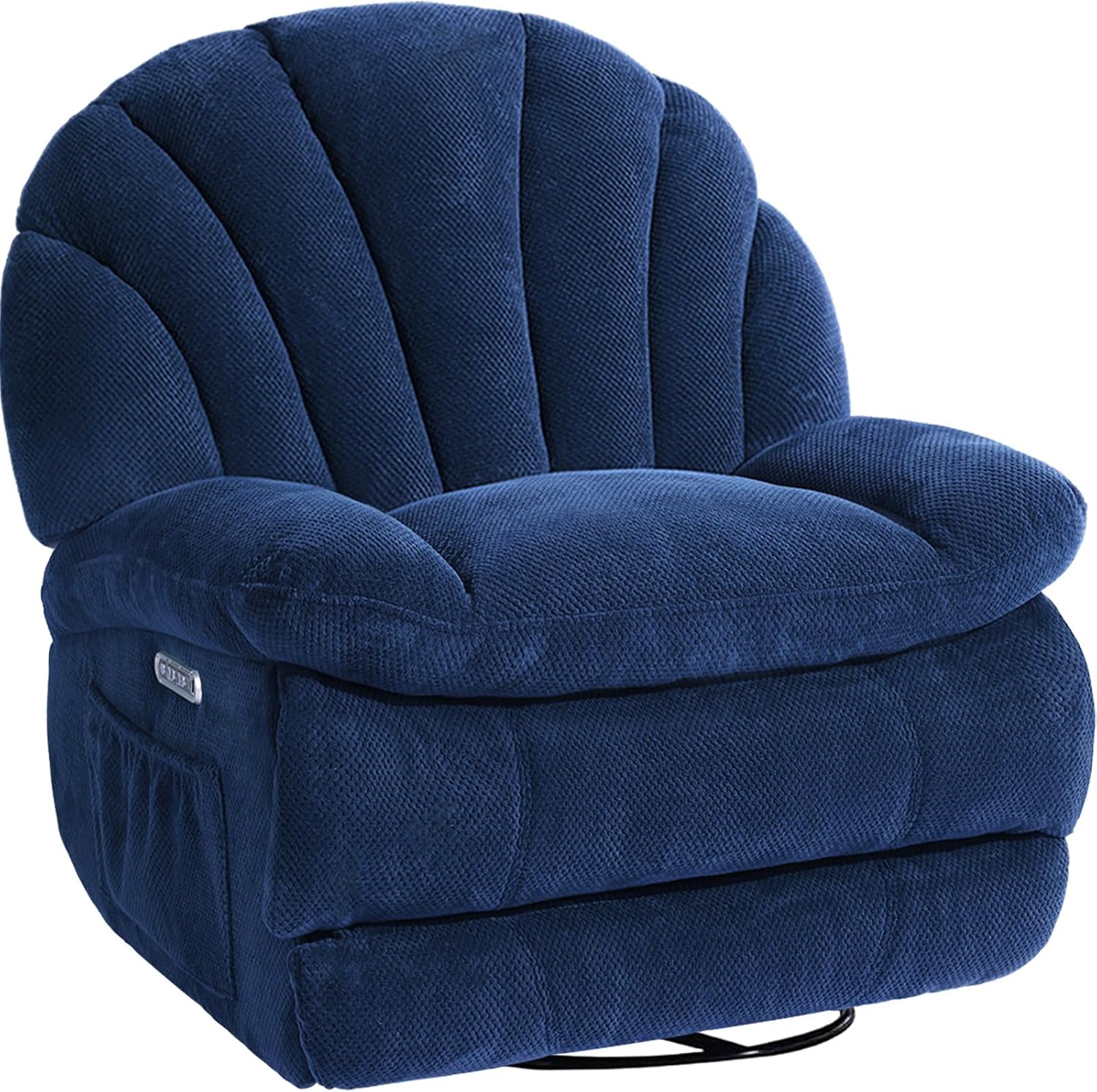 EONIX Dual Motor Power Swivel Rocking Recliner Chair for Living Room, Armless Oversized Shell Shape Lazy Boy Rocker Recliner, Plush Fabric Thickened Cushion, Elevated Soft and Comfort, Navy Blue