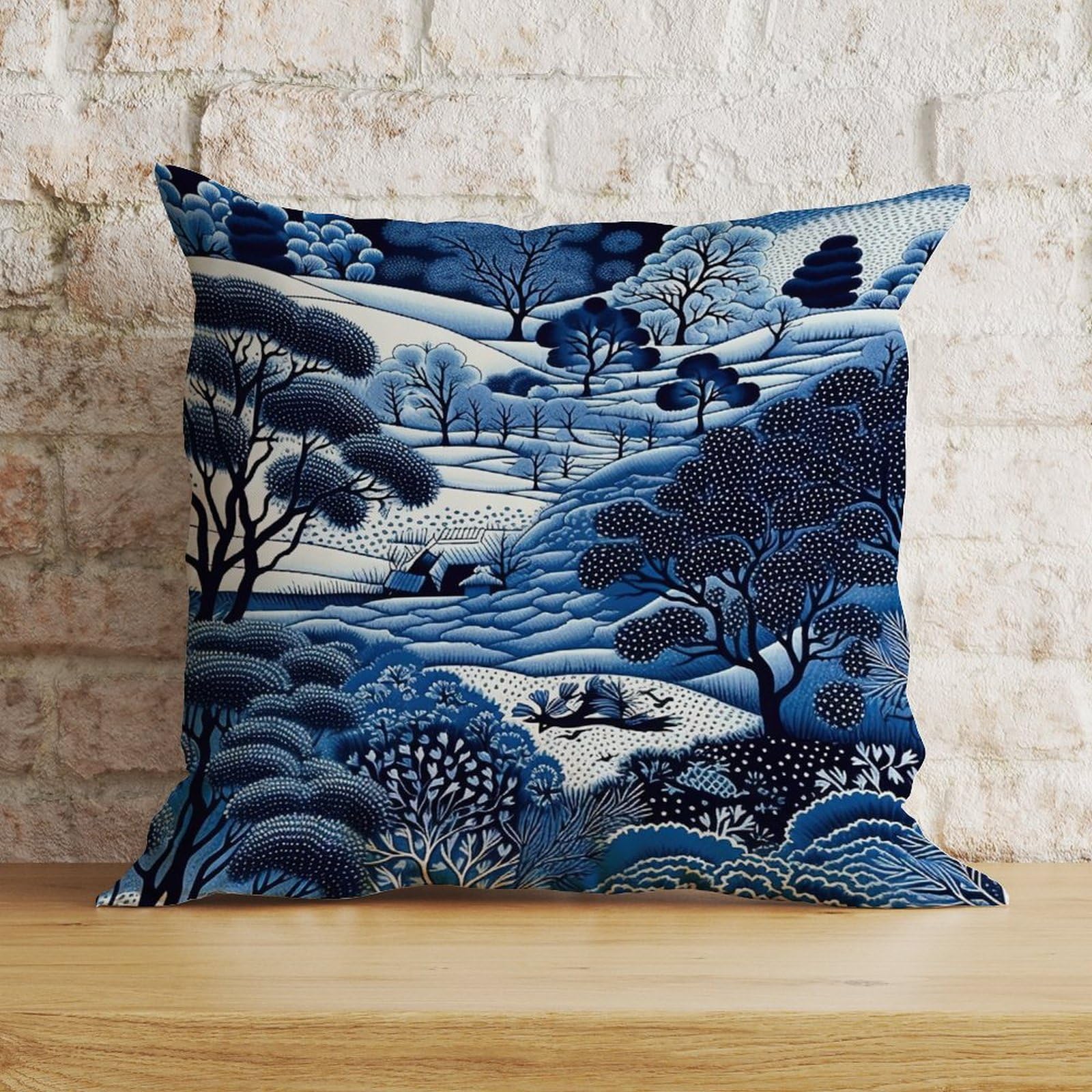 Zyadsinoudor Blue And White Indigo Chinoiserie Throw Pillow Case Ethnic Style Cushion Cases 18x18in Decorative Pillow Home Cotton Linen Abstract Square Cushion Cover For Sofa Couch Bed Chair Car