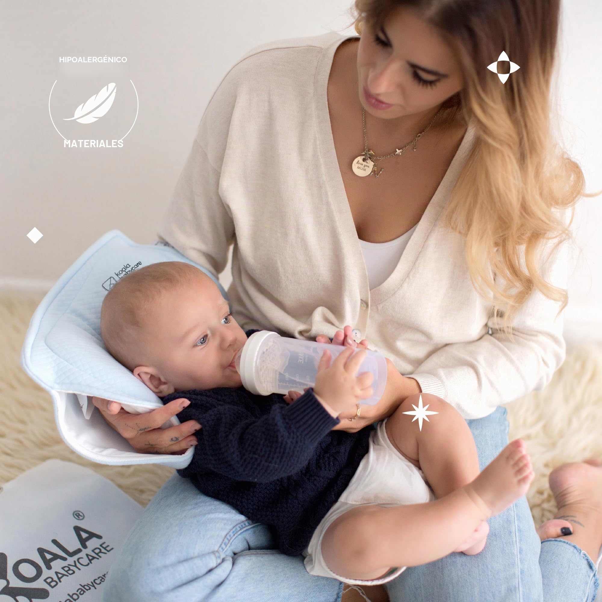 KOALA BABYCARE Almohada Plagiocefalia bebé de Lactancia Memory Foam para Ayudar a prevenir y Tratar la plagiocefalia (Cabeza Plana) con Funda extraíble (con 2 Fundas de Almohada) - Azul
