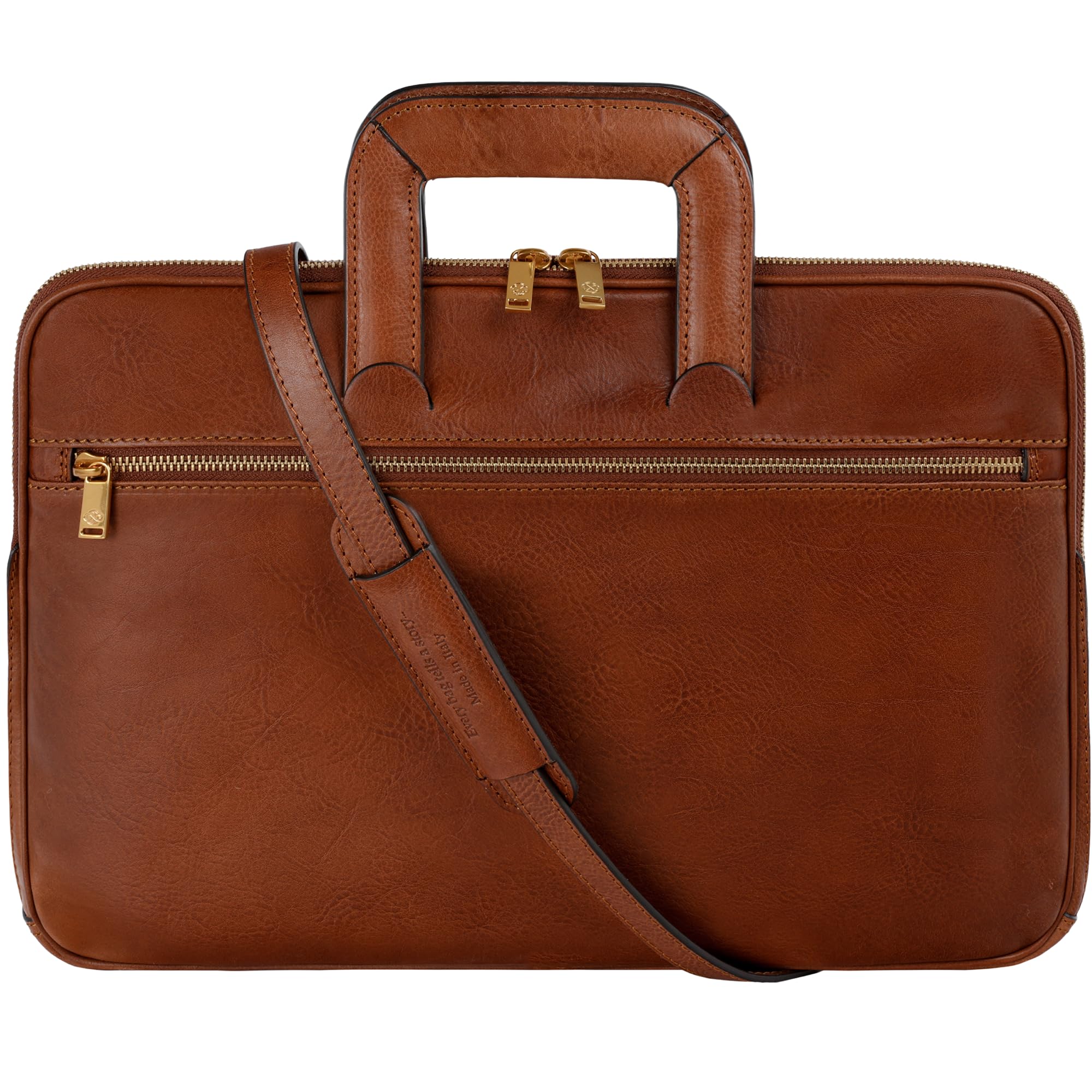 Time Resistance Slim Leather Briefcase - Italian Handmade Leather Computer Bag - Briefcase for Men and Women - Laptop Bag