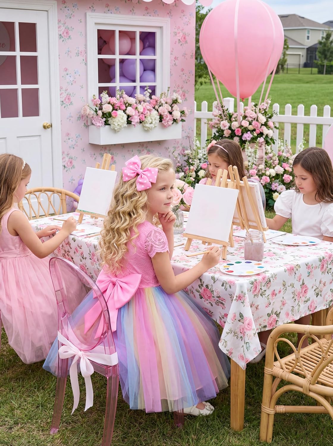 GRACE KARIN Flower Girl Dress with Big Bow,Kids Lace Tulle Princess Gown,Wedding Formal Birthday Party Pageant 5-10Y - Image 2