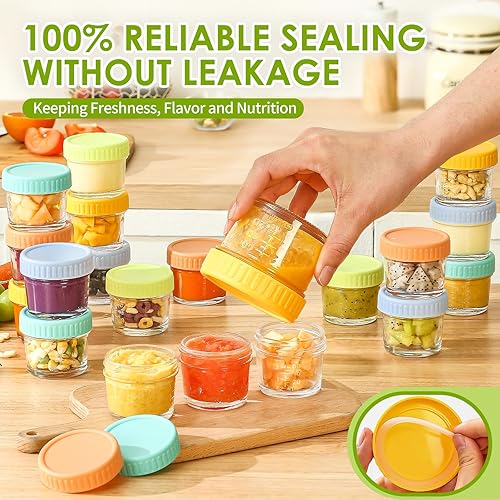 Miniatura 4 de Paquete de 20 recipientes de vidrio para almacenamiento de alimentos para bebés, tarros de almacenamiento de alimentos para bebés de 4 onzas con