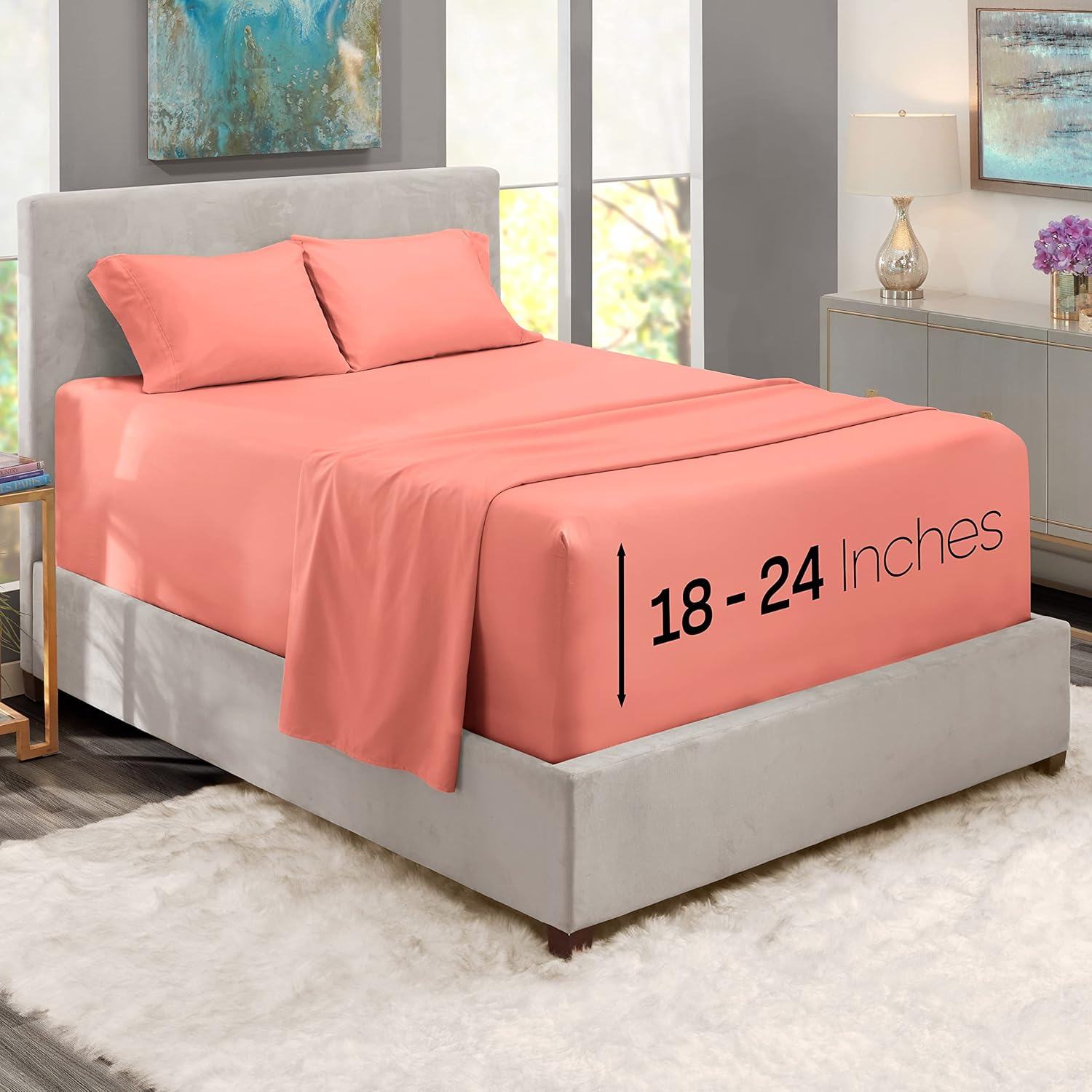 Extra Twin Deep Pocket Sheets Set - 4 PC Soft Microfiber Twin Sheets Deep Pocket - Fade Resistant Bedding Sheets & Pillowcases - Twin, Misty Rose