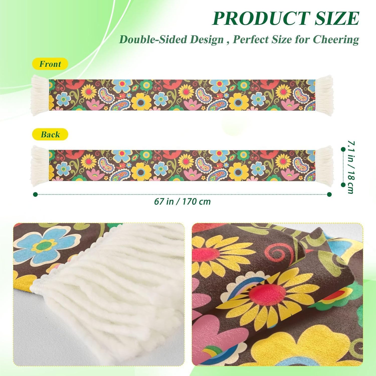 CHIFIGNO Floral Paisley Sports Fan Scarf Towel, Soft Absorbent Polyester Scarf for Soccer Games, Quick Dry Cheering Banner