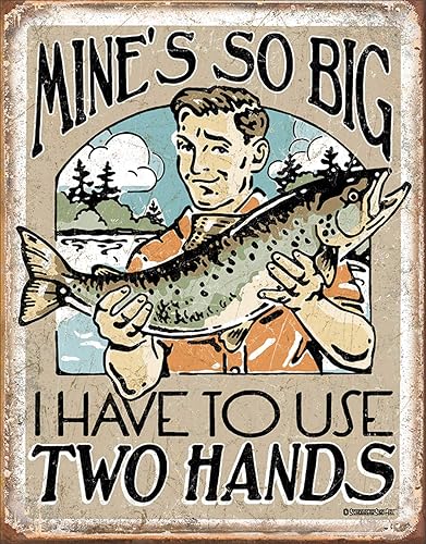 Desperate Enterprises Letrero de metal - El mío es tan grande, tengo que usar dos manos