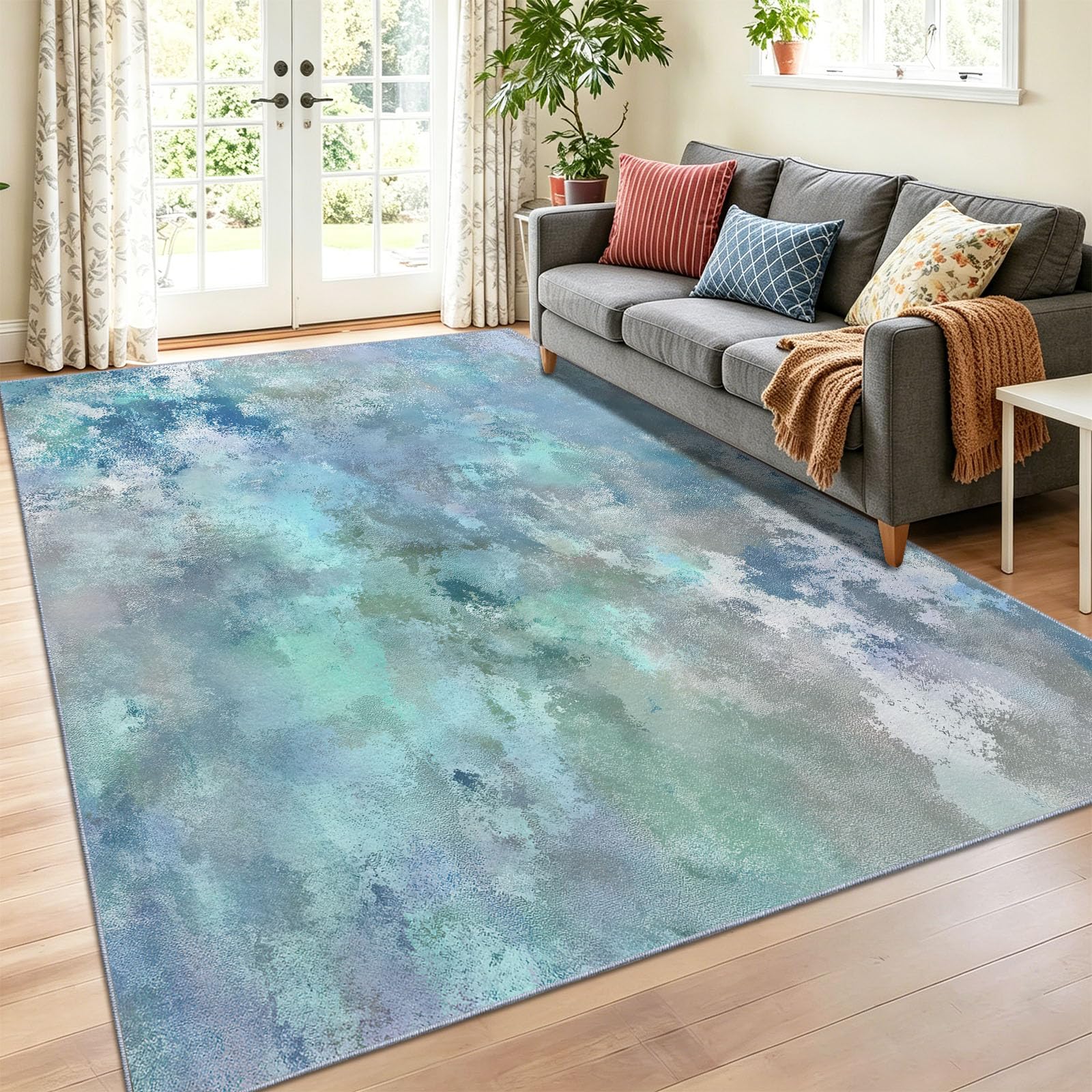 Niebieski 80 x 150 cm Miękkie Włosy Ras Salon Dywan, Nowoczesny