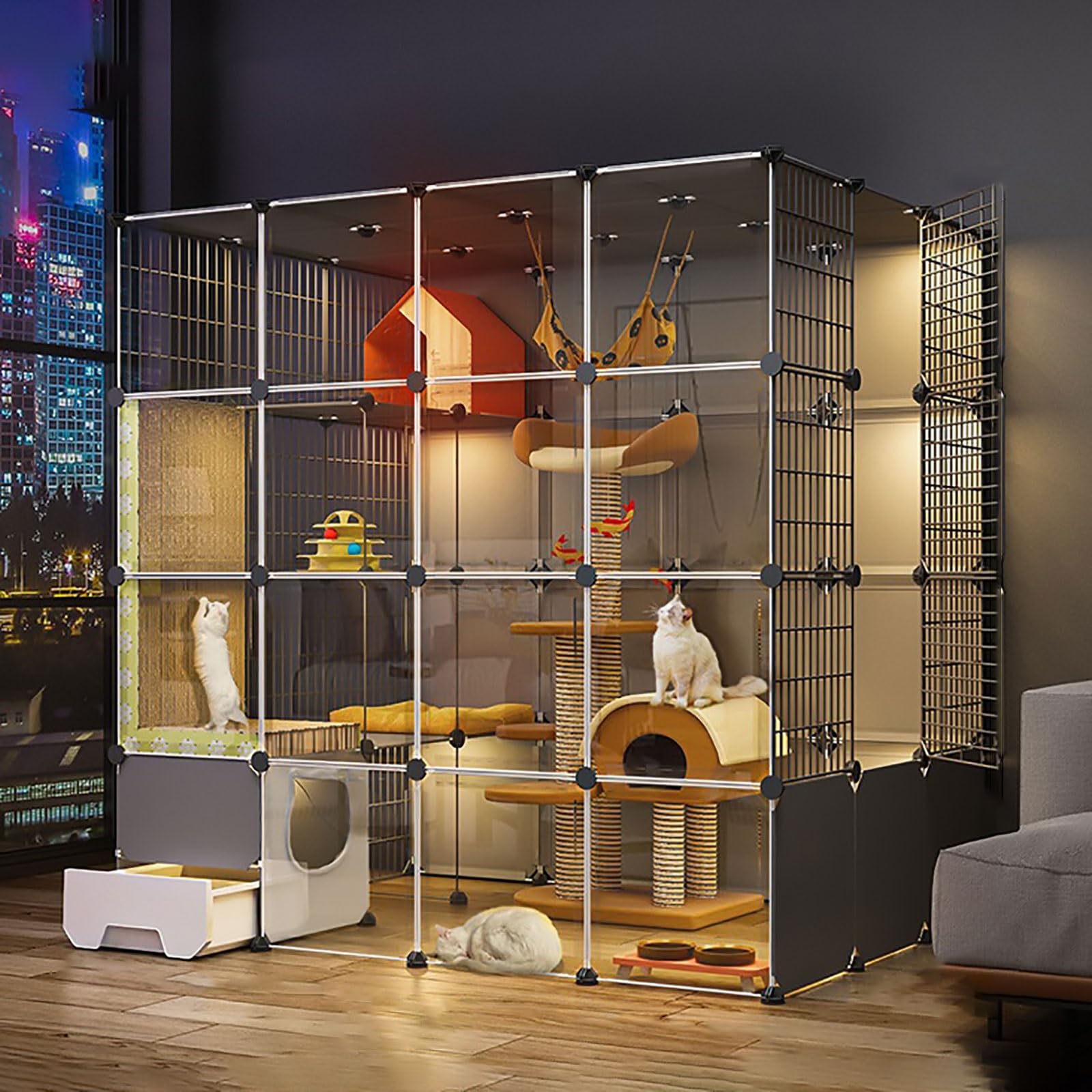 asdchZen Large Cat Cage Indoor,Diy Cat Playpen Cat Enclosure With Cat Litter Box Semi-Enclosed Cat Fence Detachable Small Animal Cage,For Kitten Guinea Pig Bunny And Chinchilla
