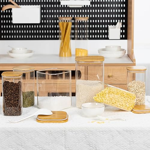 Miniatura 7 de Recipiente de almacenamiento cuadrado de vidrio hermético de 122 oz de 41 onzas con tapa de bambú, juego de 2 (121.7 fl oz x 1 1 40.6 fl oz*1)