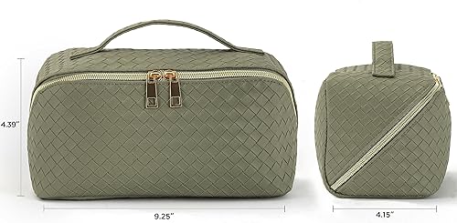 Miniatura 7 de HBselect Bolsa de maquillaje de viaje, bolsas de cosméticos de gran capacidad para mujeres, bolsa portátil impermeable, bolsa de aseo plana abierta,