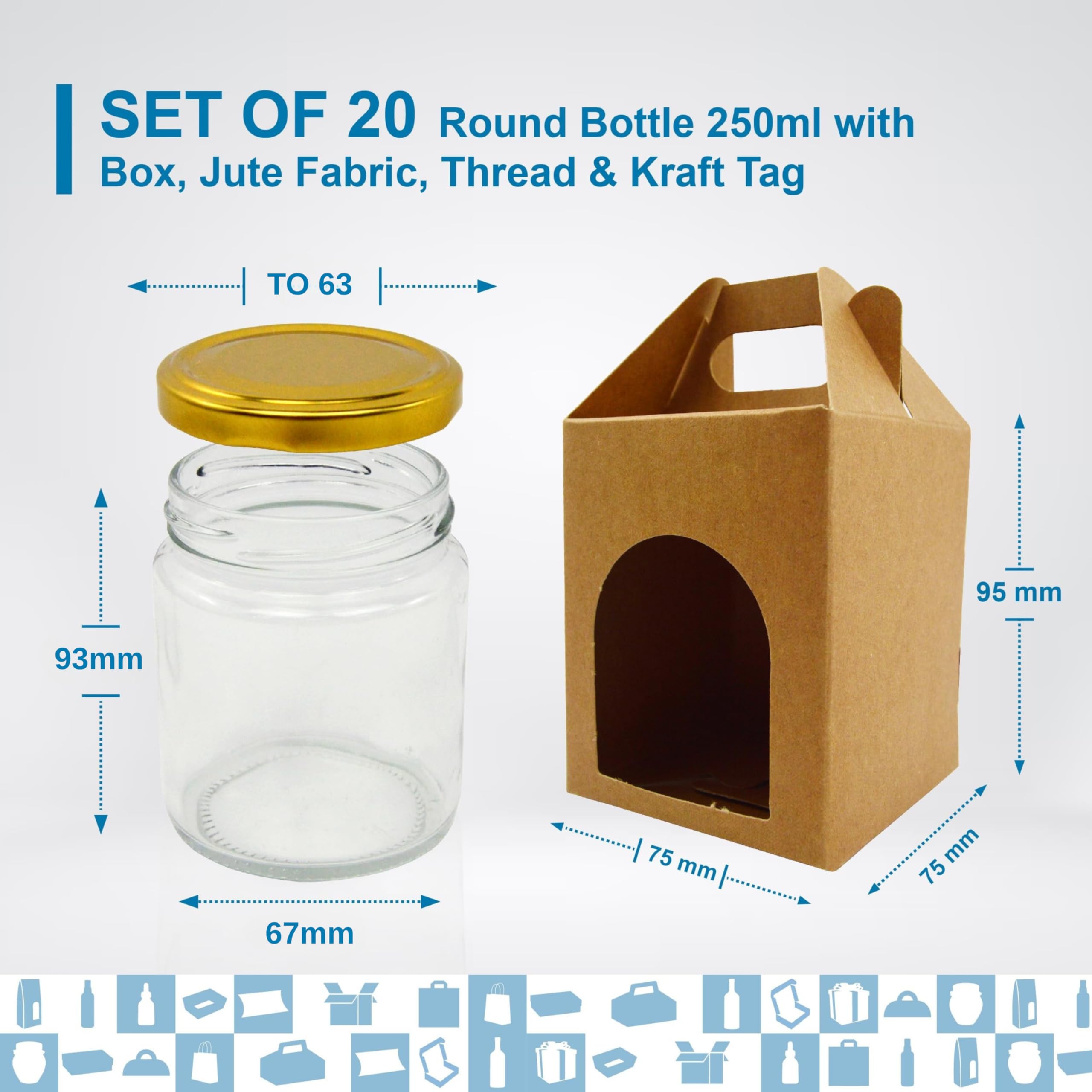 Espirito Rebelde 20 leere Glasdosen 250 ml mit Deckel + Dosen + Stoff + Jute-Schnur + Kraftetiketten | Konfitüren, Honig