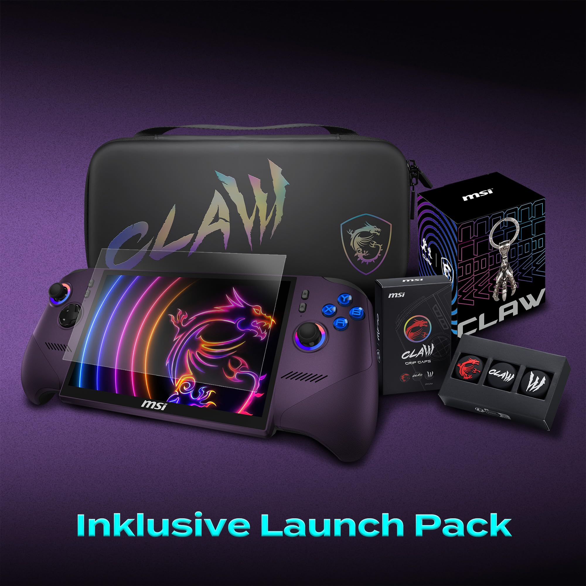 MSI Claw 8 EX AI+ Gaming Handheld, Launch Pack, 8 Zoll FHD+ 120 Hz Display, Intel® Arc™ G3 Extreme Prozessor, 32 GB RAM, 1 TB SSD, Intel® Arc™ GPU B390, Windows 11 Home, Void Purple, CG3EM-015