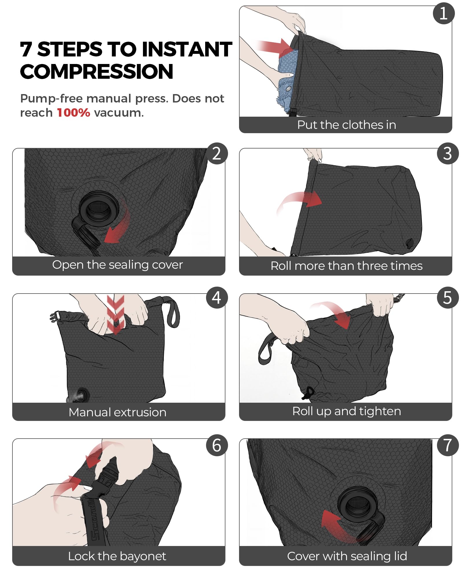 Sacco portabiancheria da viaggio, senza pompa, a compressione sottovuoto, extra large, riutilizzabile, impermeabile e lavabile, ideale per valigie, accessori essenziali per viaggi su strada