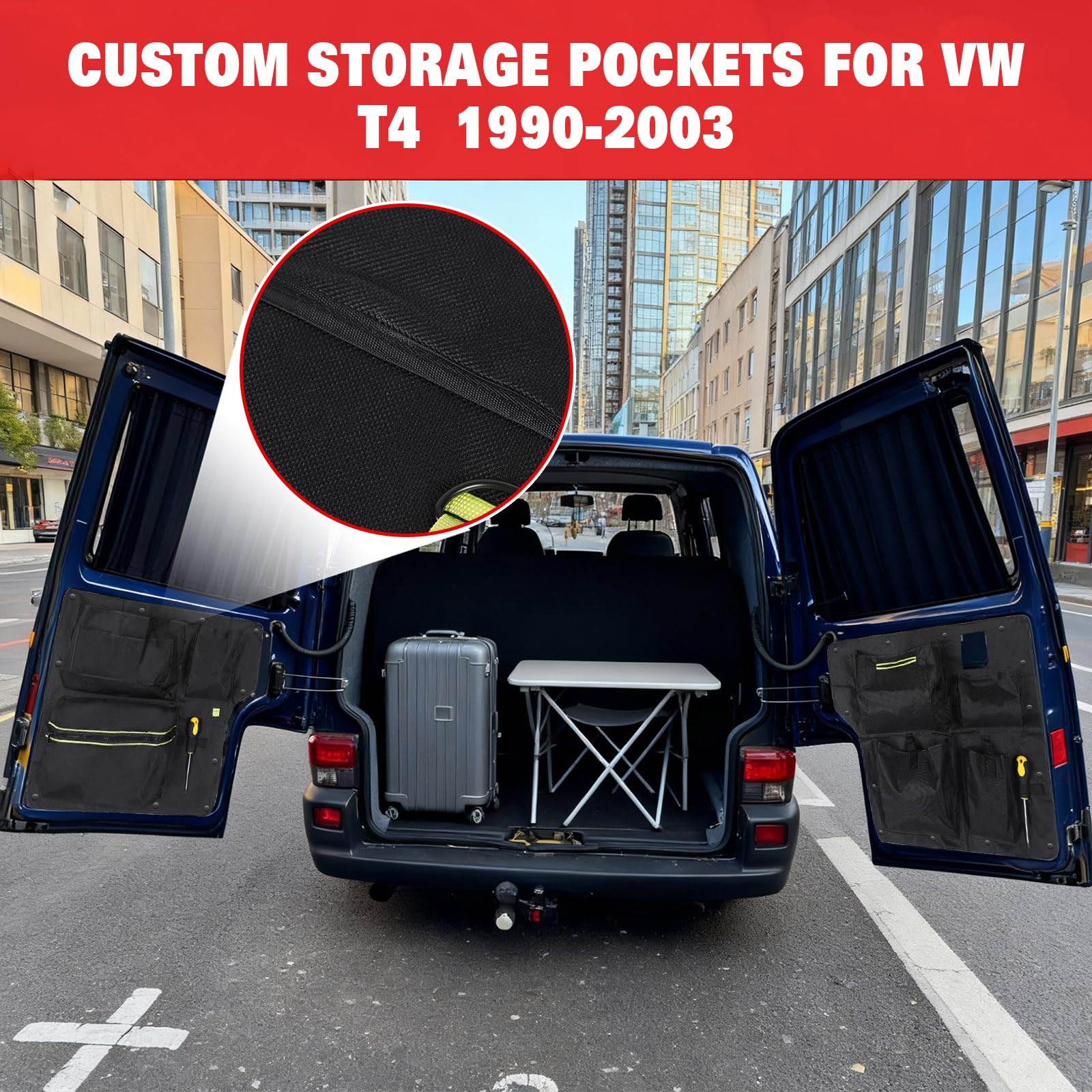 Scheunentor-Aufbewahrungsorganizer kompatibel mit VW T4 1990-2003, 2 Pcs Scheunentür Lagerorganisator für Kastenwagen /Wohnmobil Hecktür, Oxford-Taschen Kofferraumtaschen Zur Werkzeugaufbewahrung