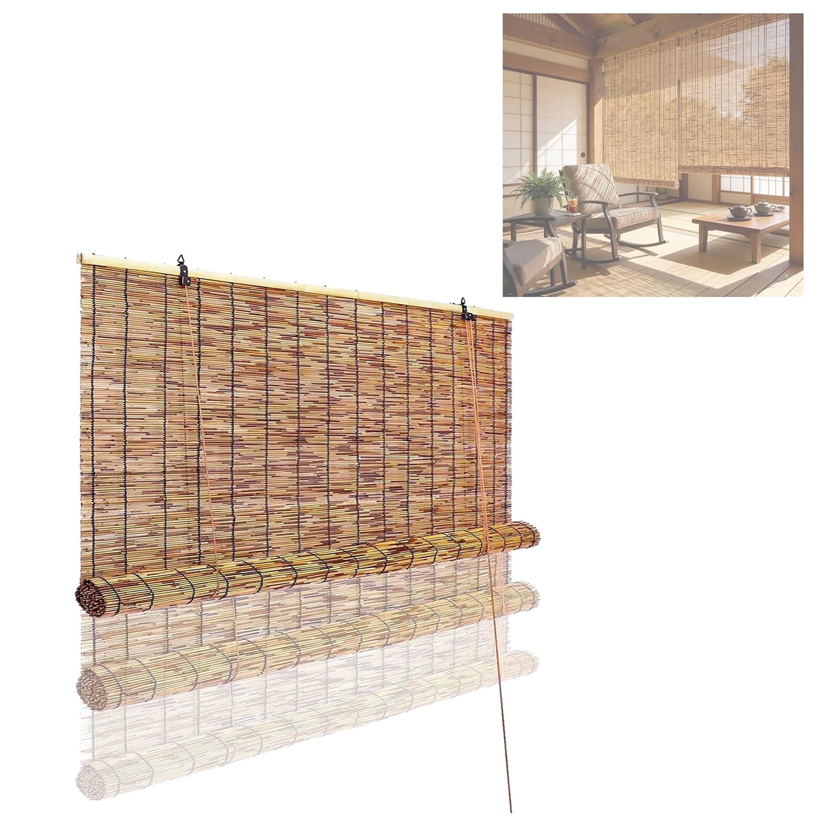 CMJYMX Bamboo Blinds For Windows 70% Light Filtering Bamboo Roller Shades Natural Curtains 20x31 27x55 43x79IN Privacy Screen For Porch Patio(150x250CM/59x98IN(WxH))