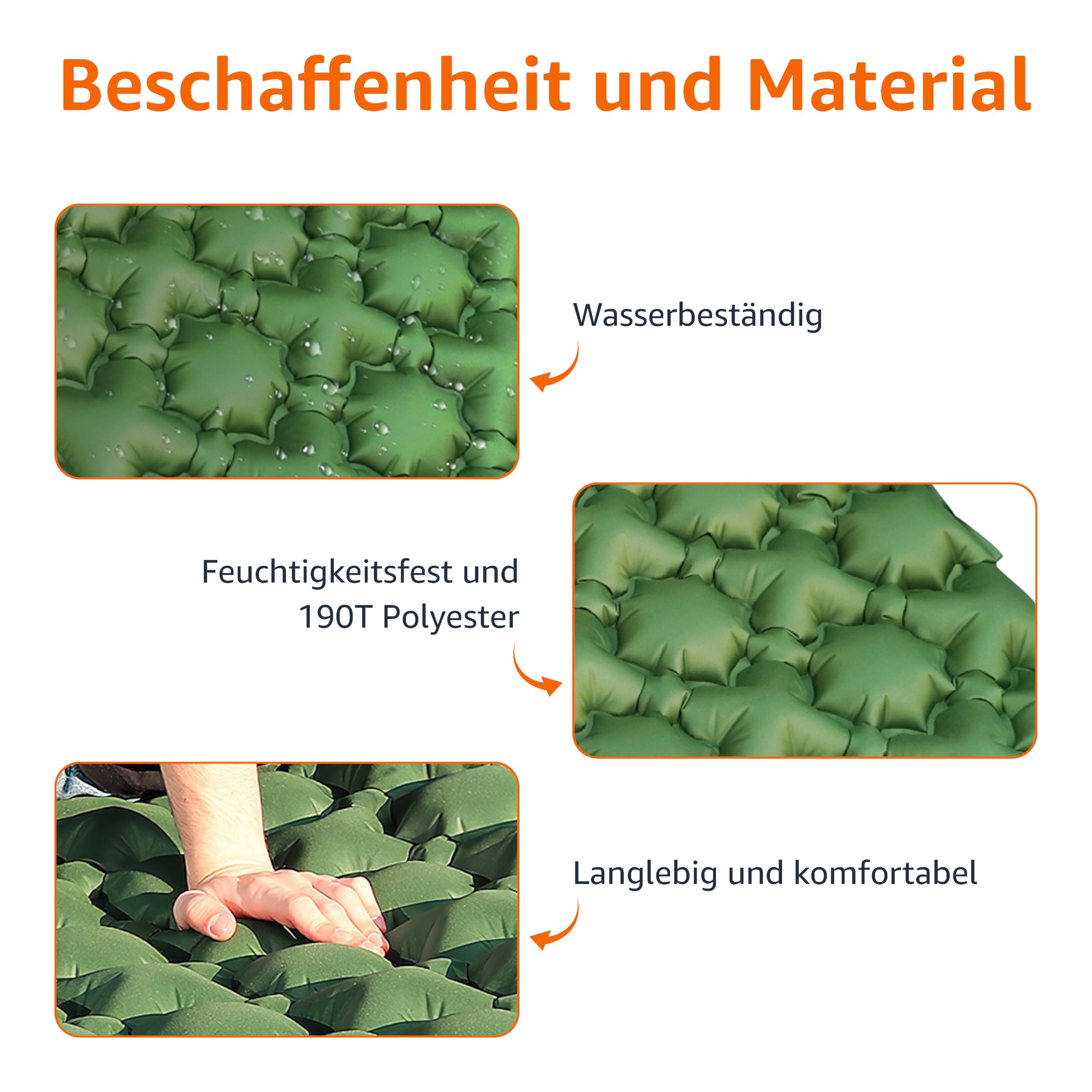 Amazon Basics Camping-Isomatte, leicht, wasserdicht, mit Fußpumpe, 5,6 cm dick, Olivgrün, M