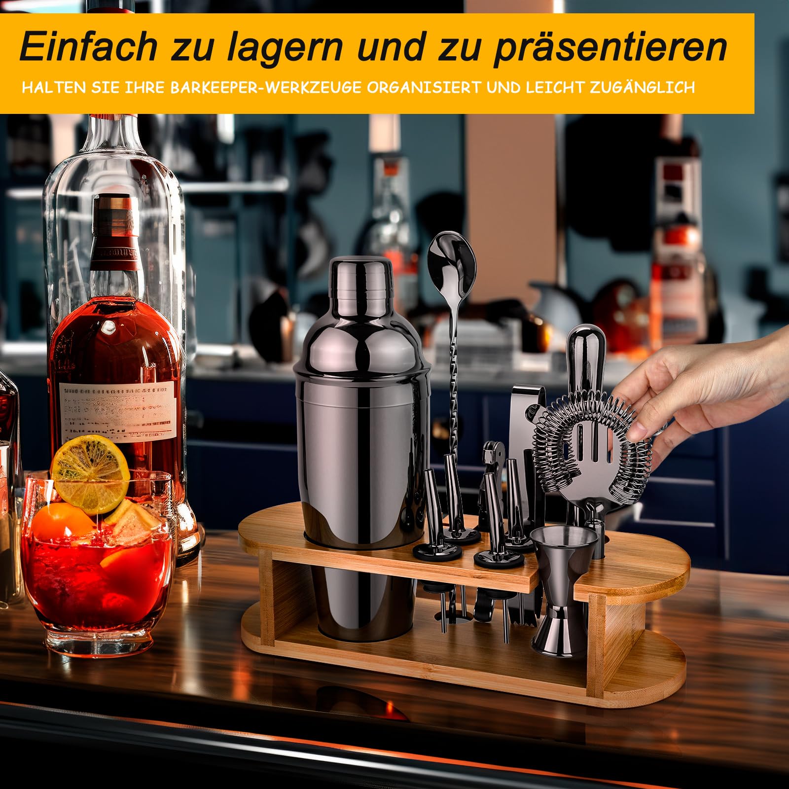 Cocktail Shaker Set mit Ständer, Professionelles Edelstahl Cocktail Set, 12-teiliges Bar Set zum Mixen von Getränken, Geschenke für Frauen Männer Cocktail Liebhaber, Home Essentials Cocktail Shaker