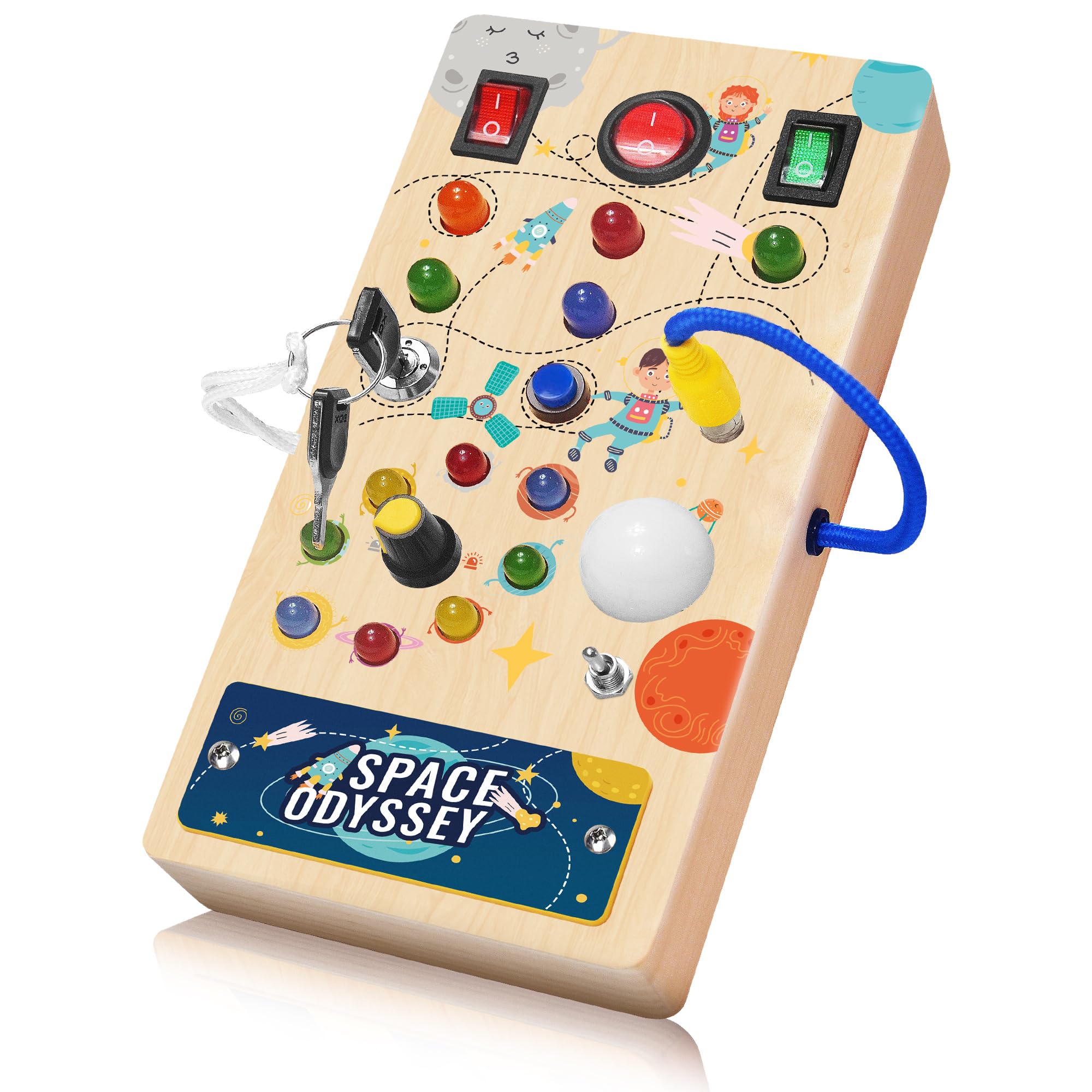 SHARKWOODS Toddler Busy Board, Montessori Toys for 1 2 3 4 Year Old, Wooden Sensory Toys with LED Light Switches, Preschool Learning Toddler Travel Toy for Boys&Girls Gift(Planet) (B0CGWGSYZ7) Amazon Price History, Amazon Price Tracker