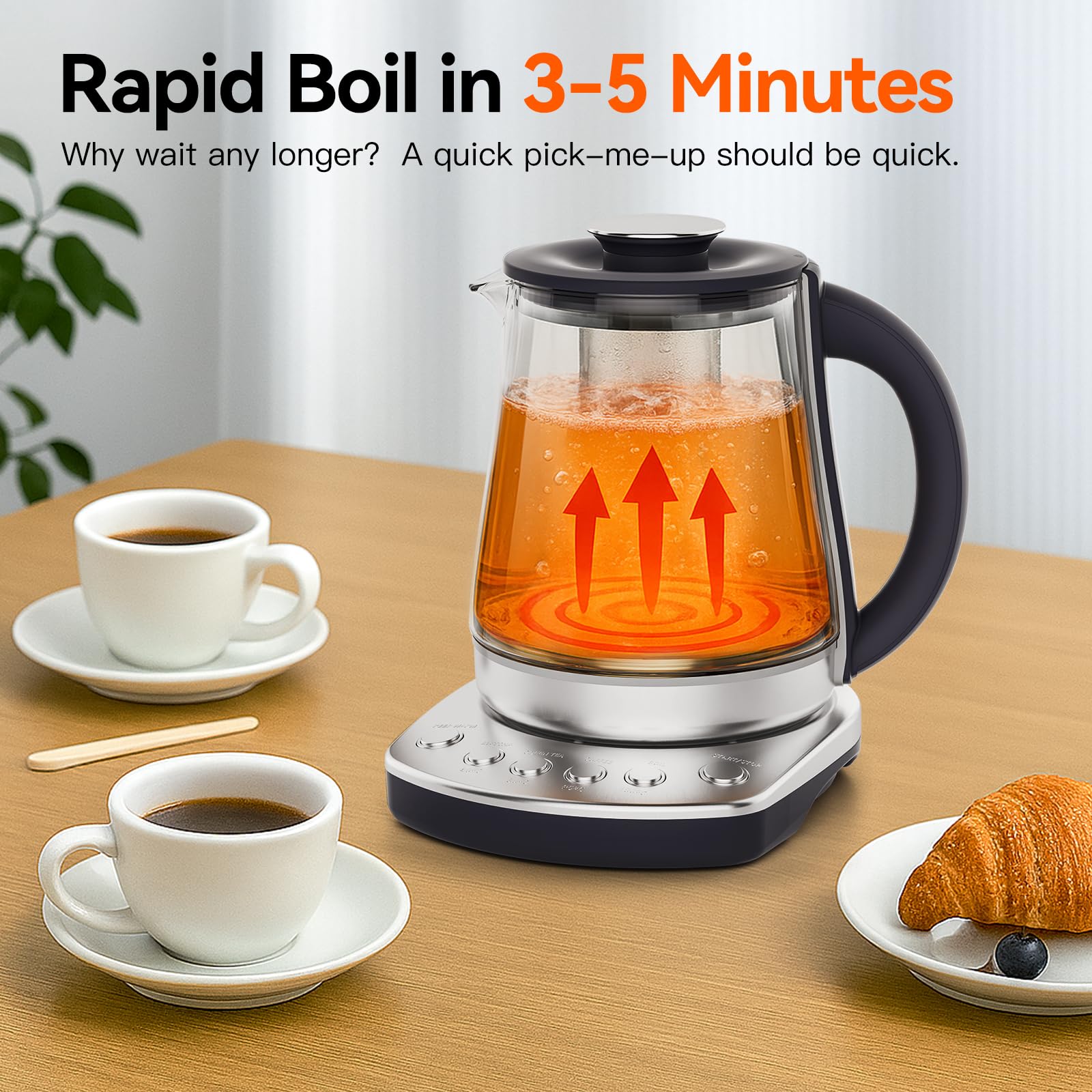 Bollitore elettrico con infusore 1,5 l, 1200 W, con controllo della temperatura, riscaldamento rapido per caffè, tè e acqua calda, senza BPA, facile da pulire, caffettiera elettrica