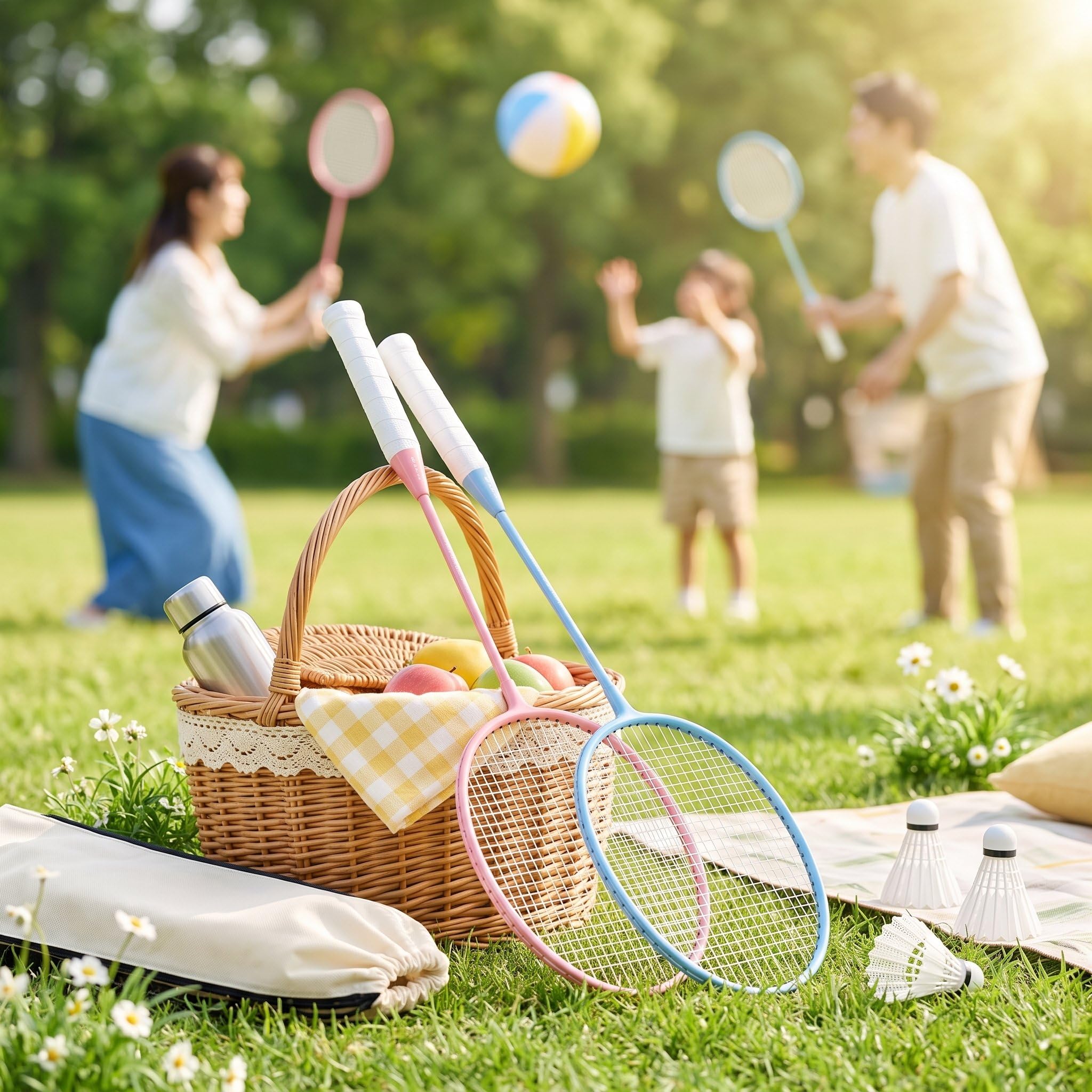 Set Racchetta da Badminton per Principianti, Adulti e Bambini, con Volano e Borsa, per Giochi all'Aperto, Telaio in Lega di Ferro