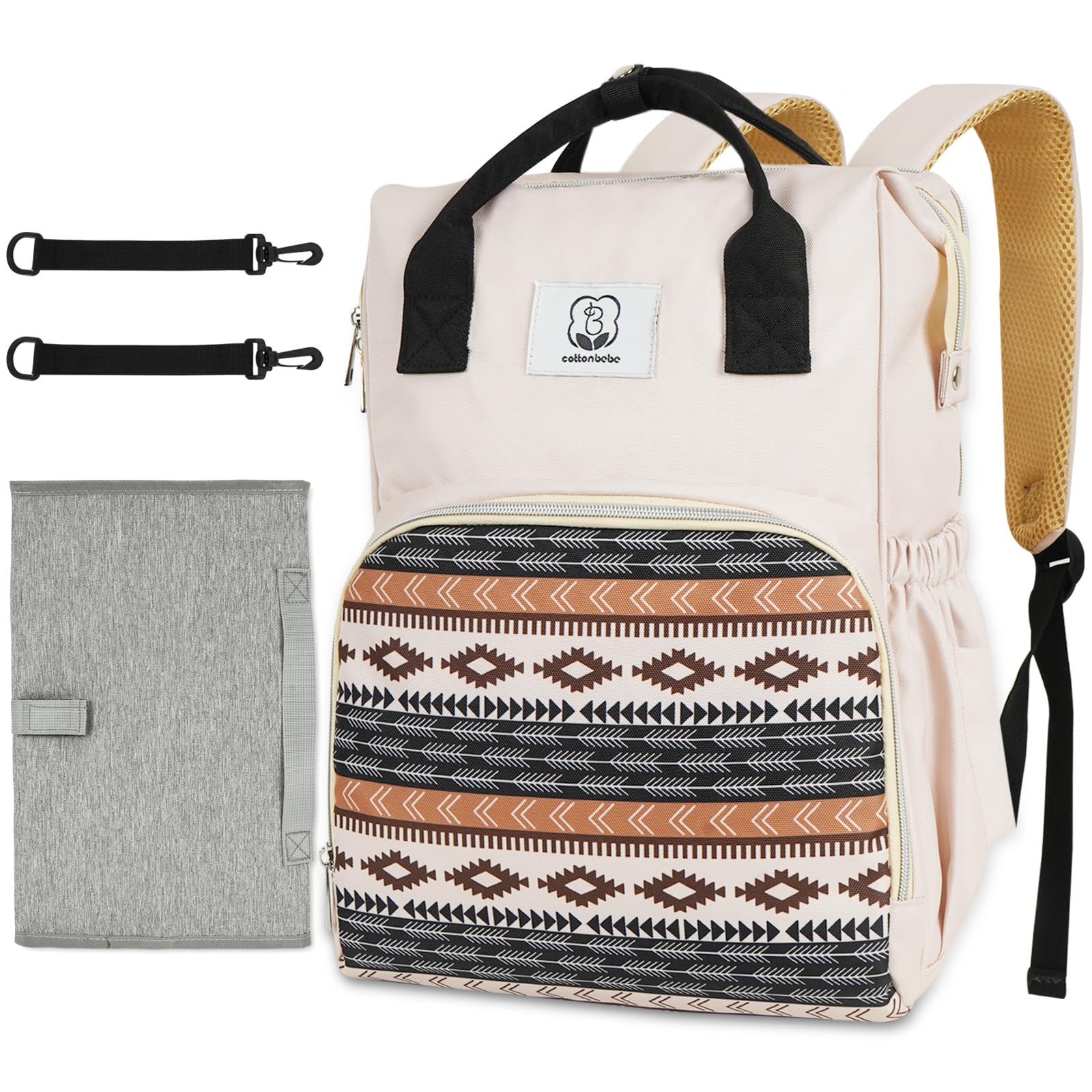COTTONBEBE Western Diaper Bag with Changing Pad, Large Baby Bags Backpack with Stroller Straps & Insulated Pockets, Multifunction Waterproof Travel