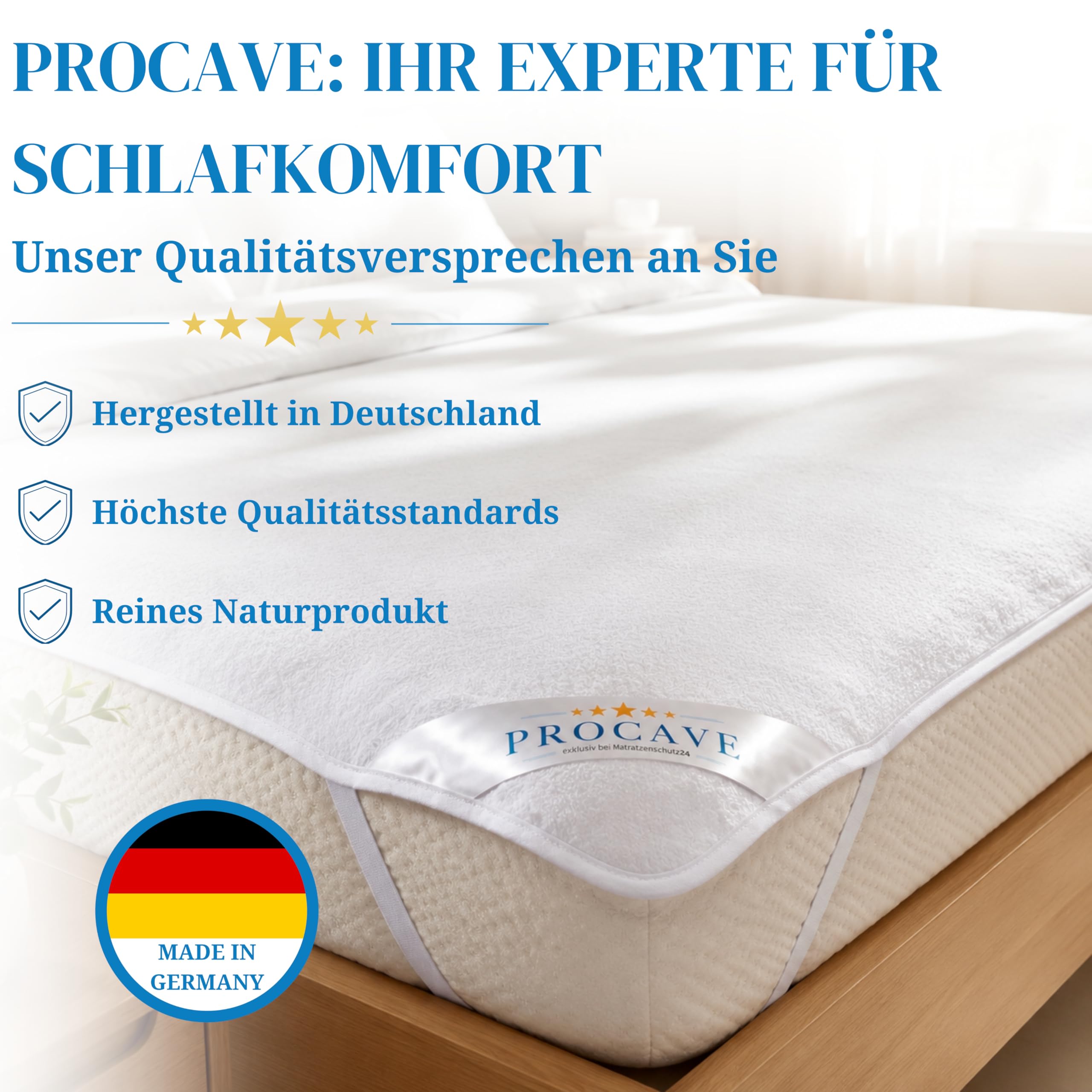 PROCAVE Protector de colchón de muletón en Blanco, 100% algodón, Protector de colchón como Protector de colchón, Fabricado en Alemania, 150 x 190 cm